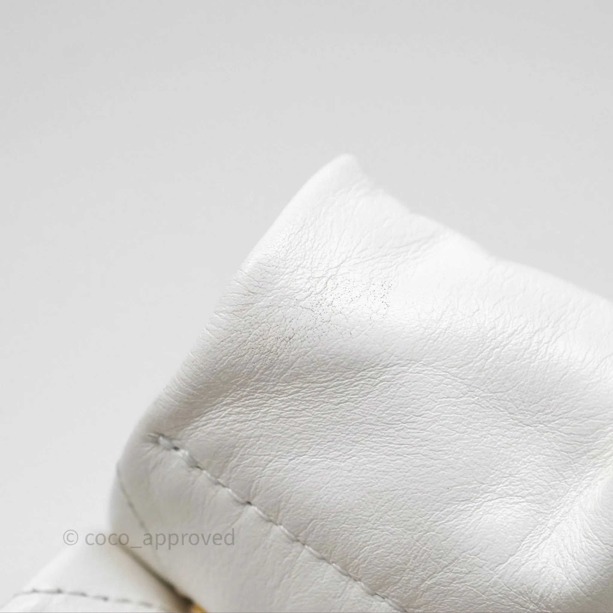 Chanel 22 Small White Shiny Calfskin Aged Gold Hardware