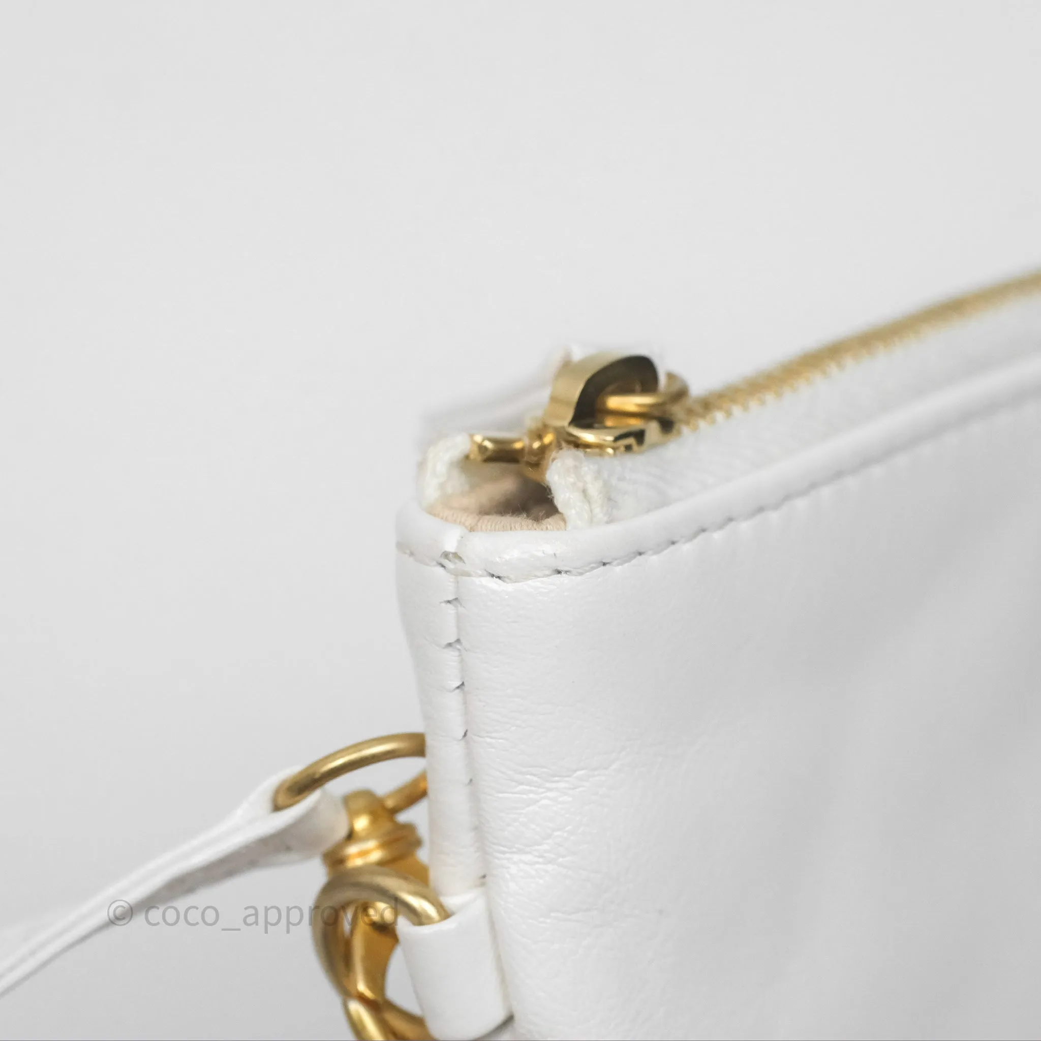 Chanel 22 Small White Shiny Calfskin Aged Gold Hardware