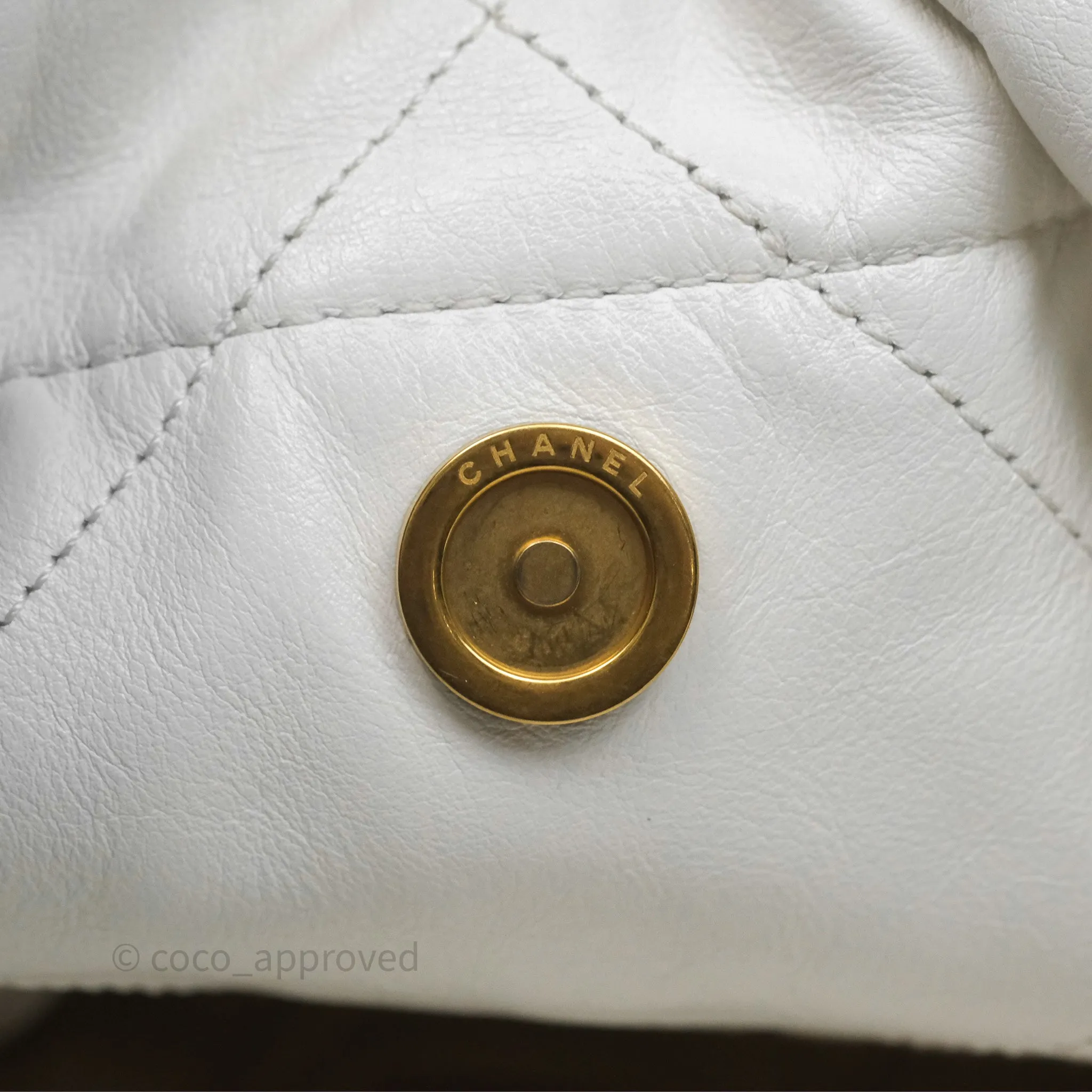 Chanel 22 Small White Shiny Calfskin Aged Gold Hardware