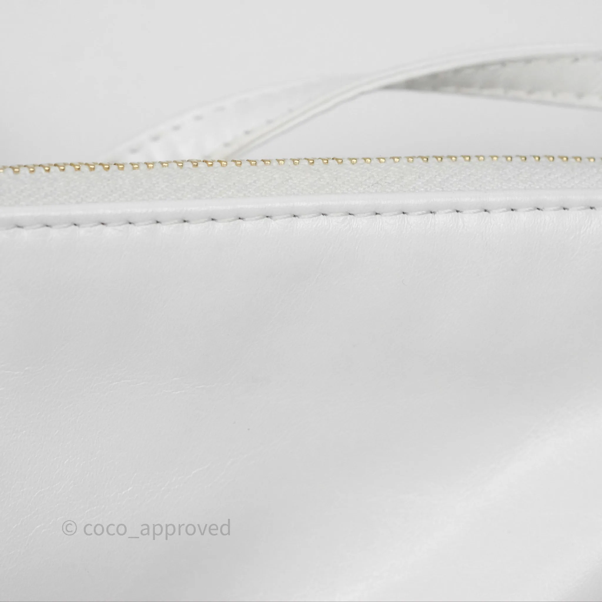 Chanel 22 Small White Shiny Calfskin Aged Gold Hardware