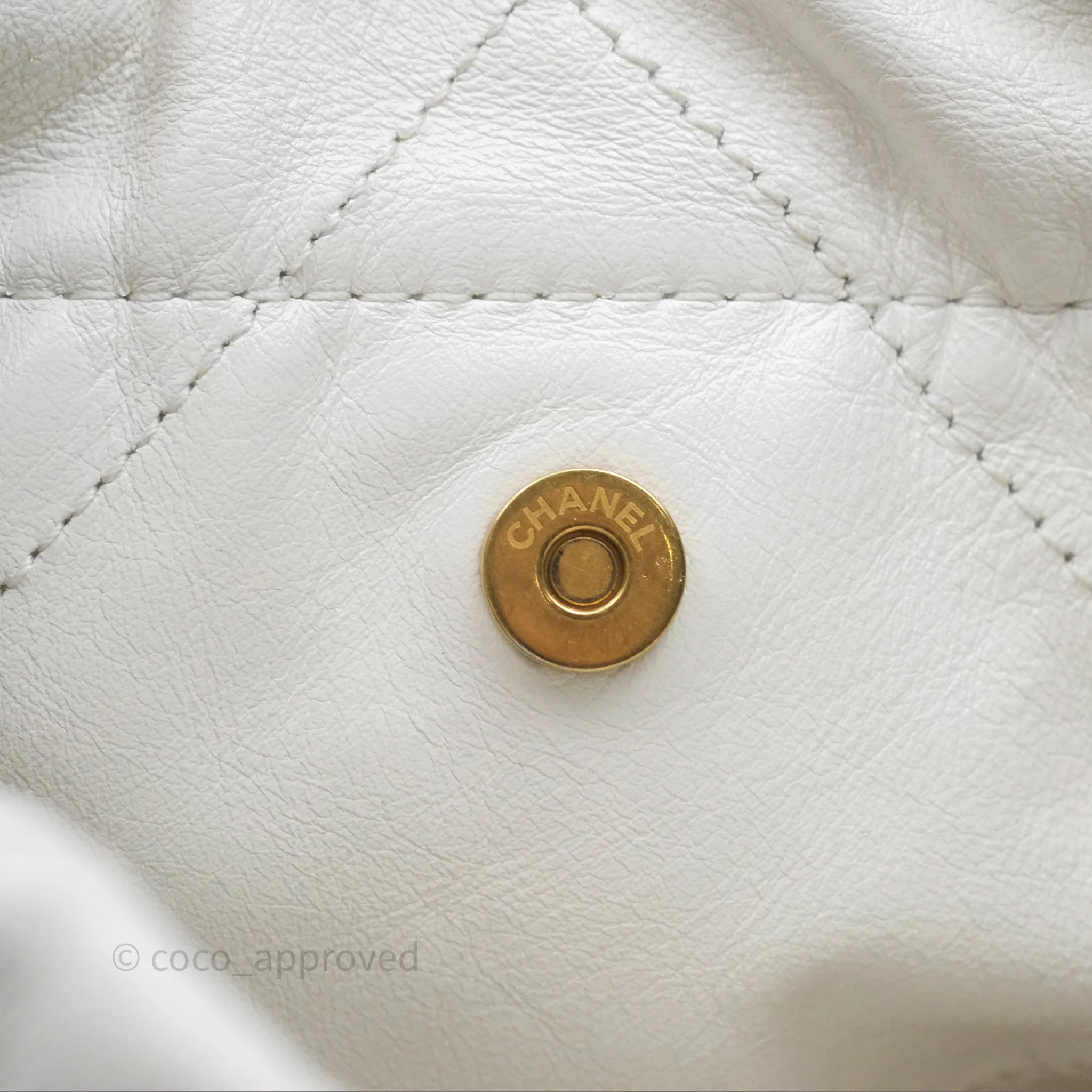 Chanel 22 Small White Shiny Calfskin Aged Gold Hardware