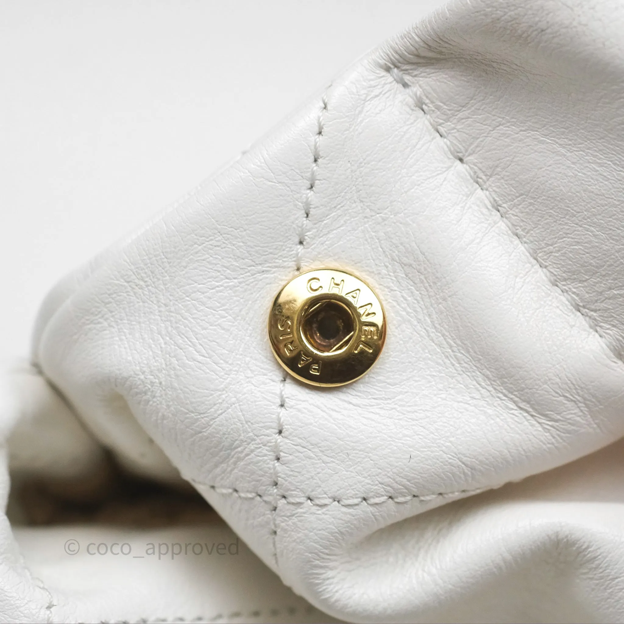 Chanel 22 Small White Shiny Calfskin Aged Gold Hardware