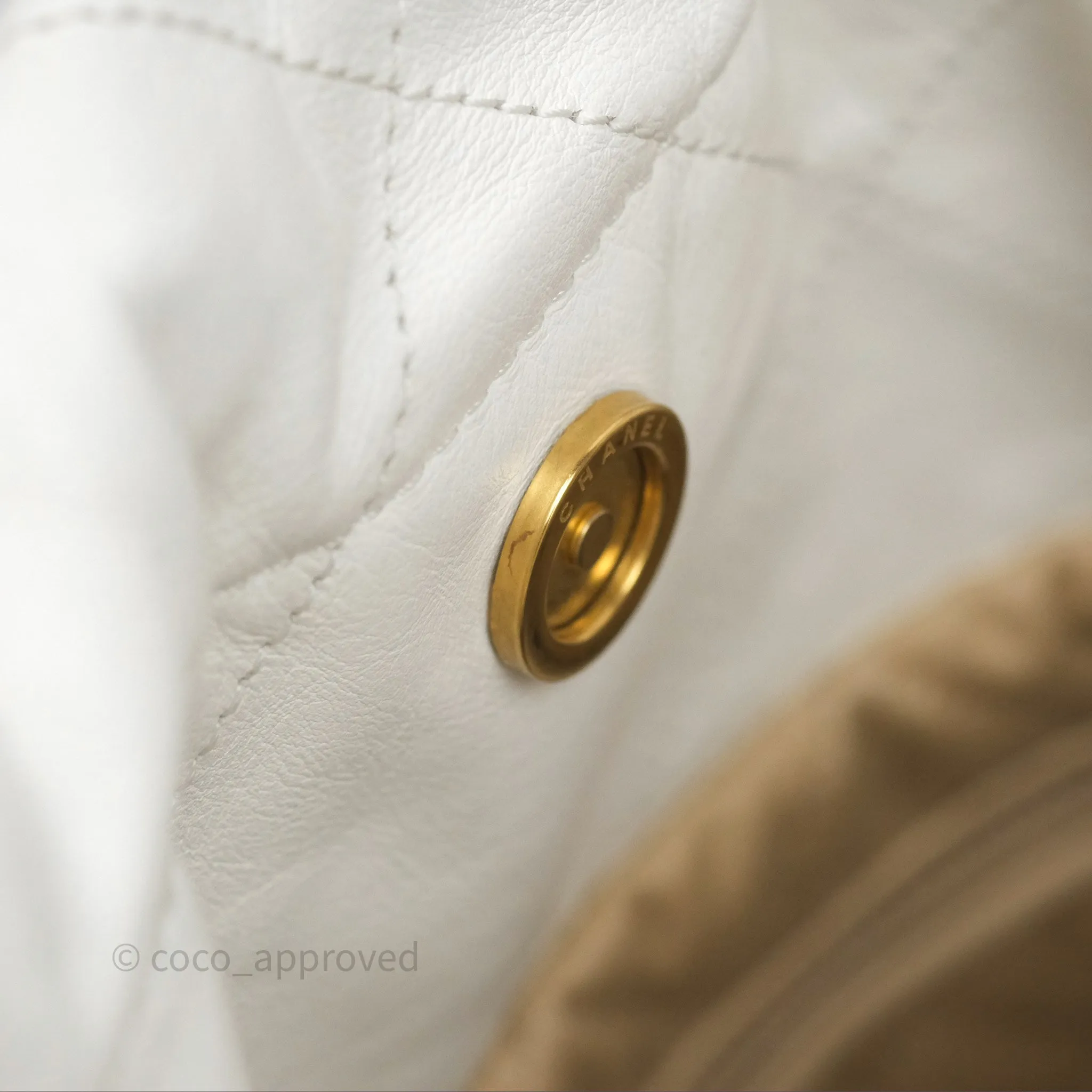 Chanel 22 Small White Shiny Calfskin Aged Gold Hardware