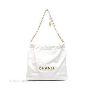 Chanel 22 Small White Shiny Calfskin Aged Gold Hardware