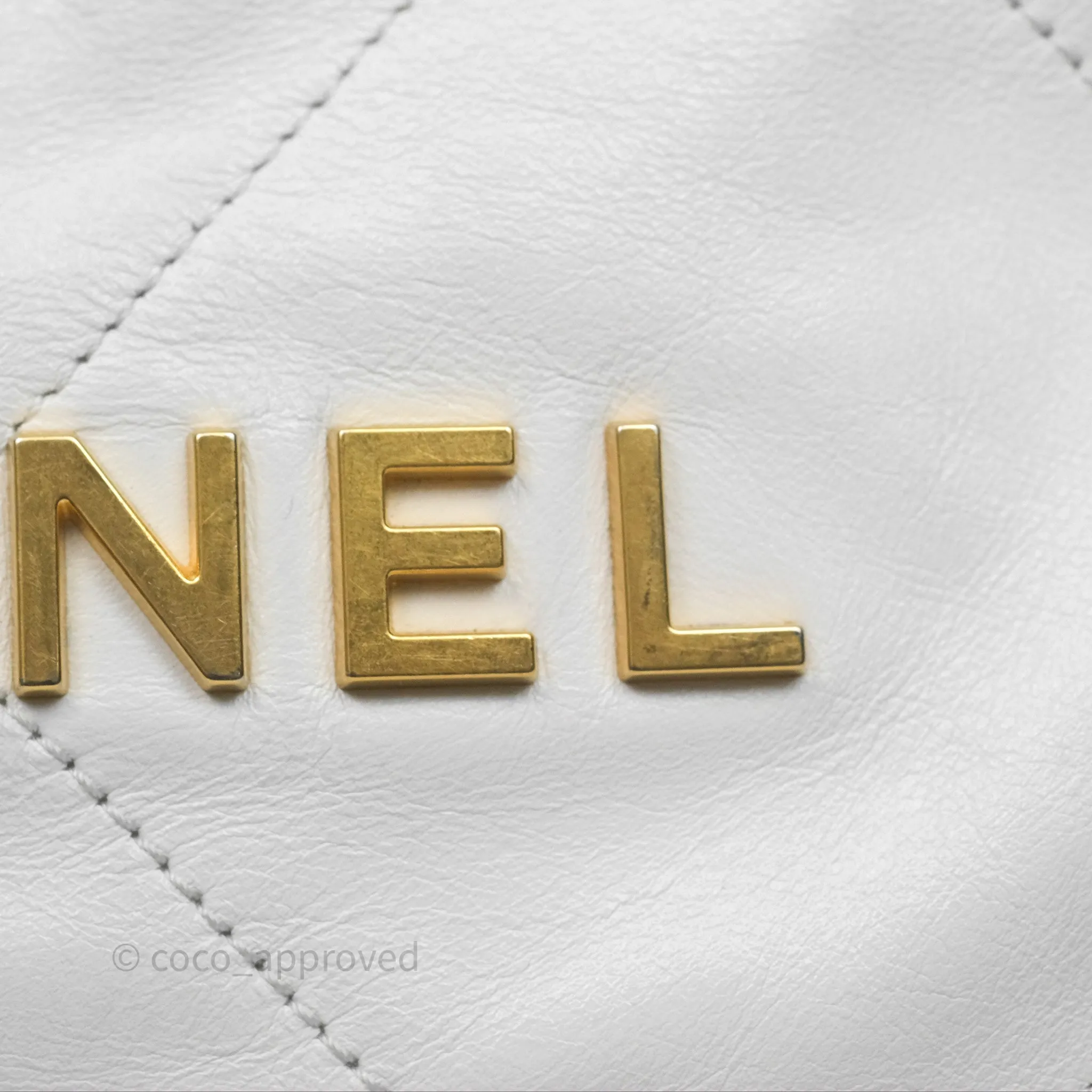 Chanel 22 Small White Shiny Calfskin Aged Gold Hardware