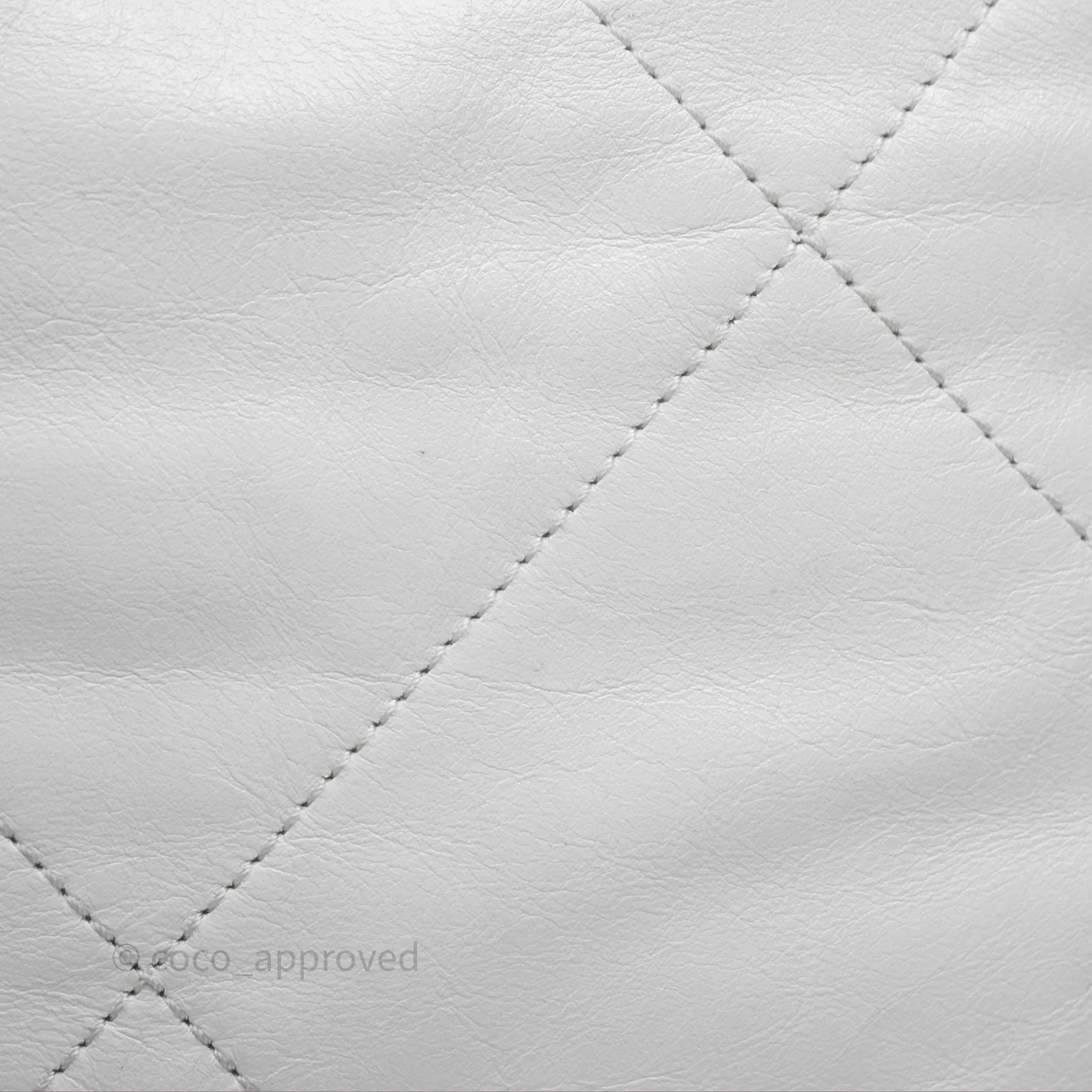 Chanel 22 Small White Shiny Calfskin Aged Gold Hardware