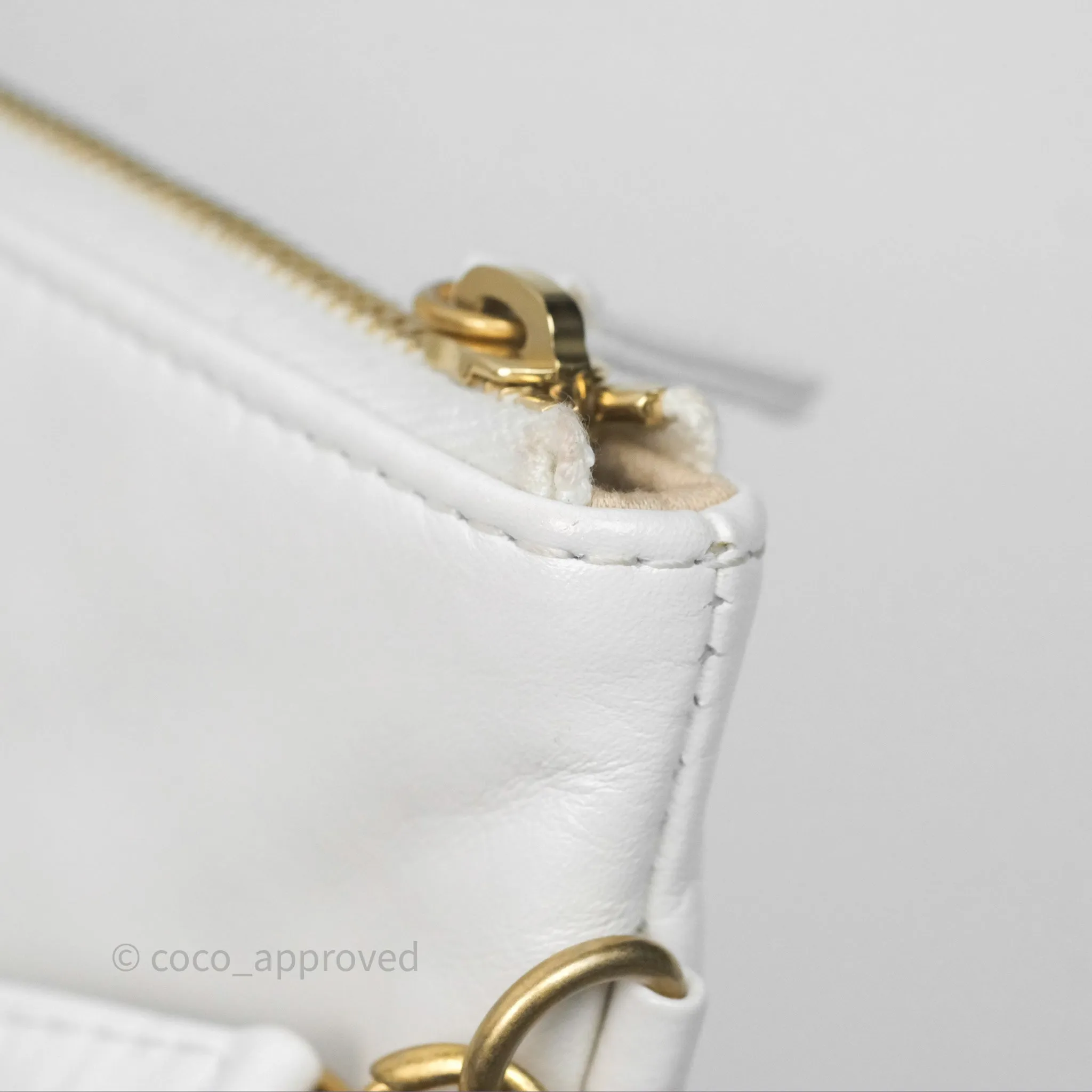 Chanel 22 Small White Shiny Calfskin Aged Gold Hardware
