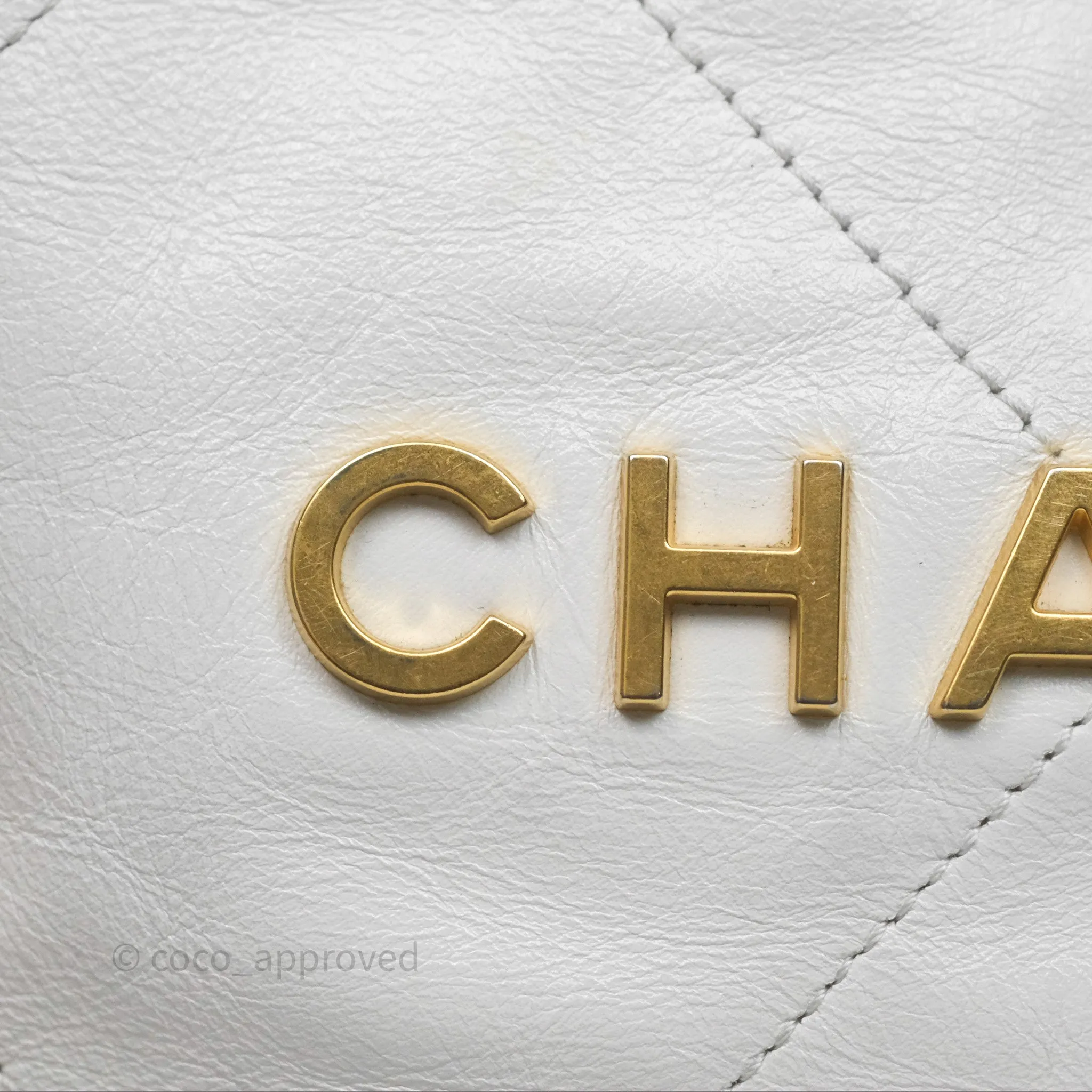 Chanel 22 Small White Shiny Calfskin Aged Gold Hardware