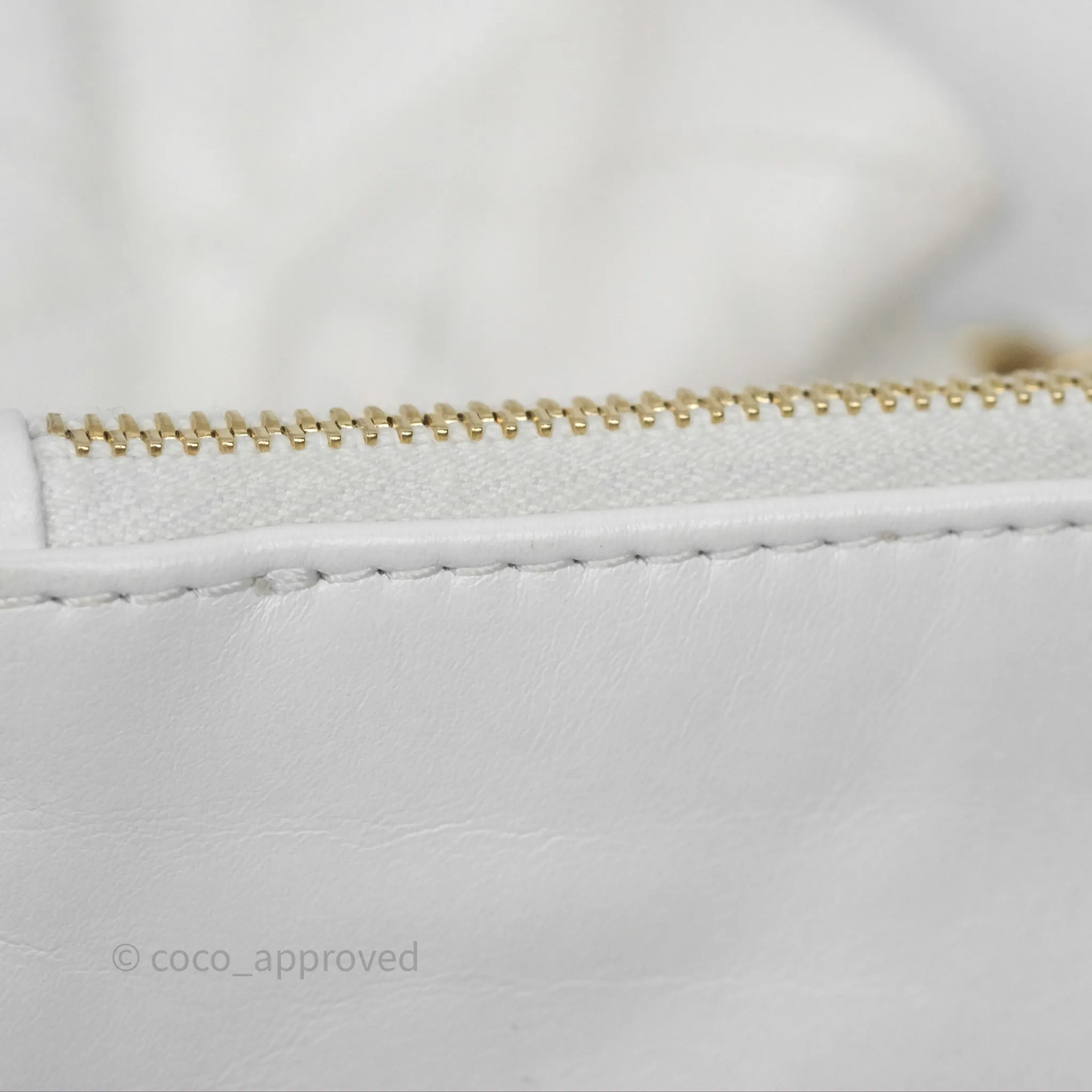 Chanel 22 Small White Shiny Calfskin Aged Gold Hardware