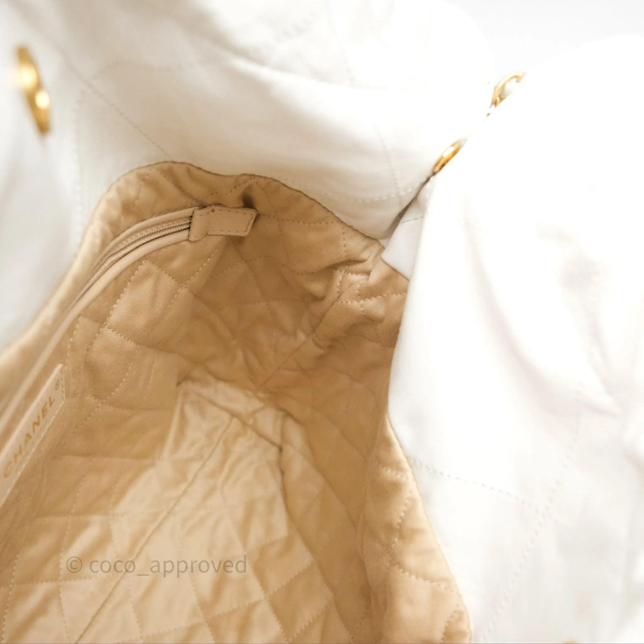 Chanel 22 Small White Shiny Calfskin Aged Gold Hardware