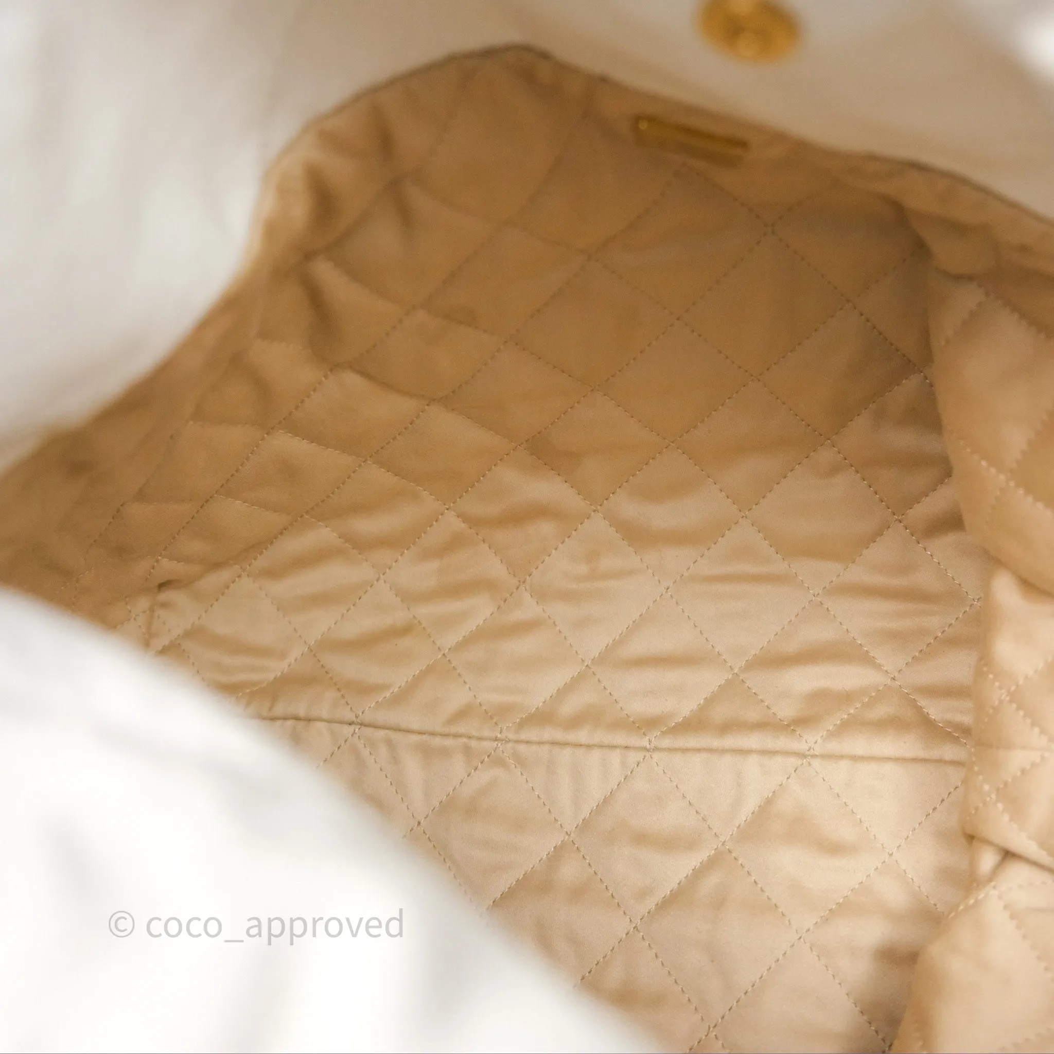 Chanel 22 Small White Shiny Calfskin Aged Gold Hardware