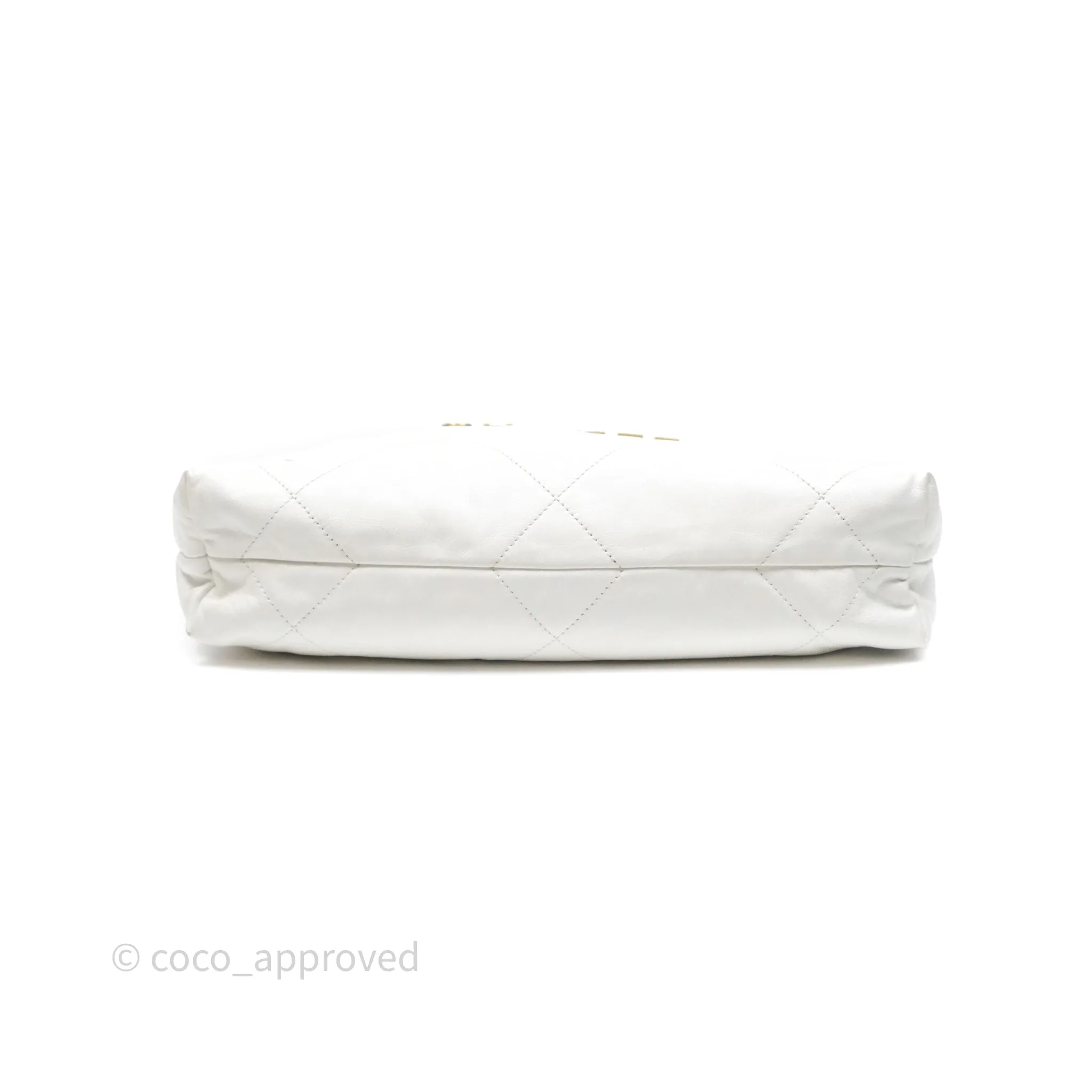Chanel 22 Small White Shiny Calfskin Aged Gold Hardware
