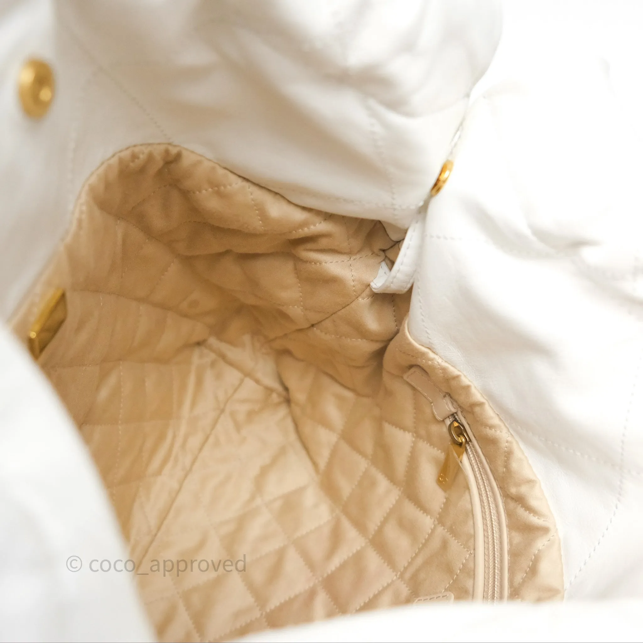 Chanel 22 Small White Shiny Calfskin Aged Gold Hardware