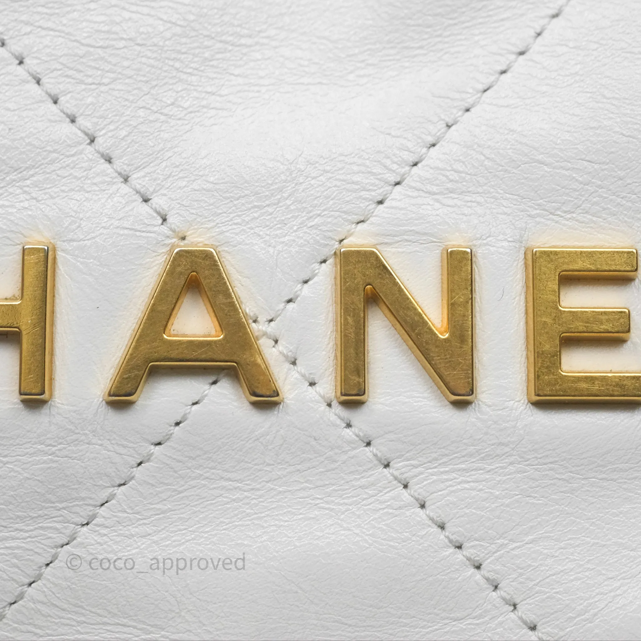 Chanel 22 Small White Shiny Calfskin Aged Gold Hardware