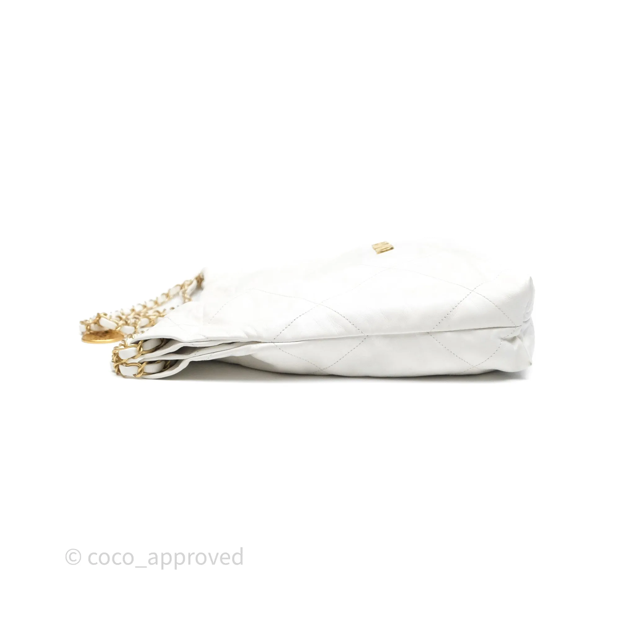 Chanel 22 Small White Shiny Calfskin Aged Gold Hardware