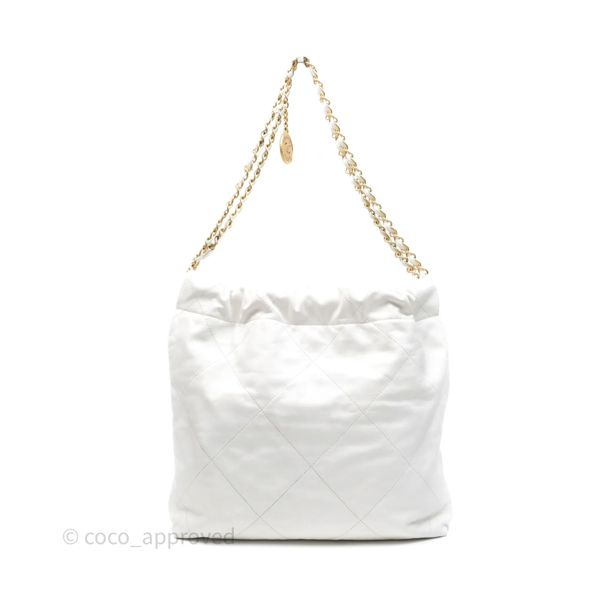 Chanel 22 Small White Shiny Calfskin Aged Gold Hardware
