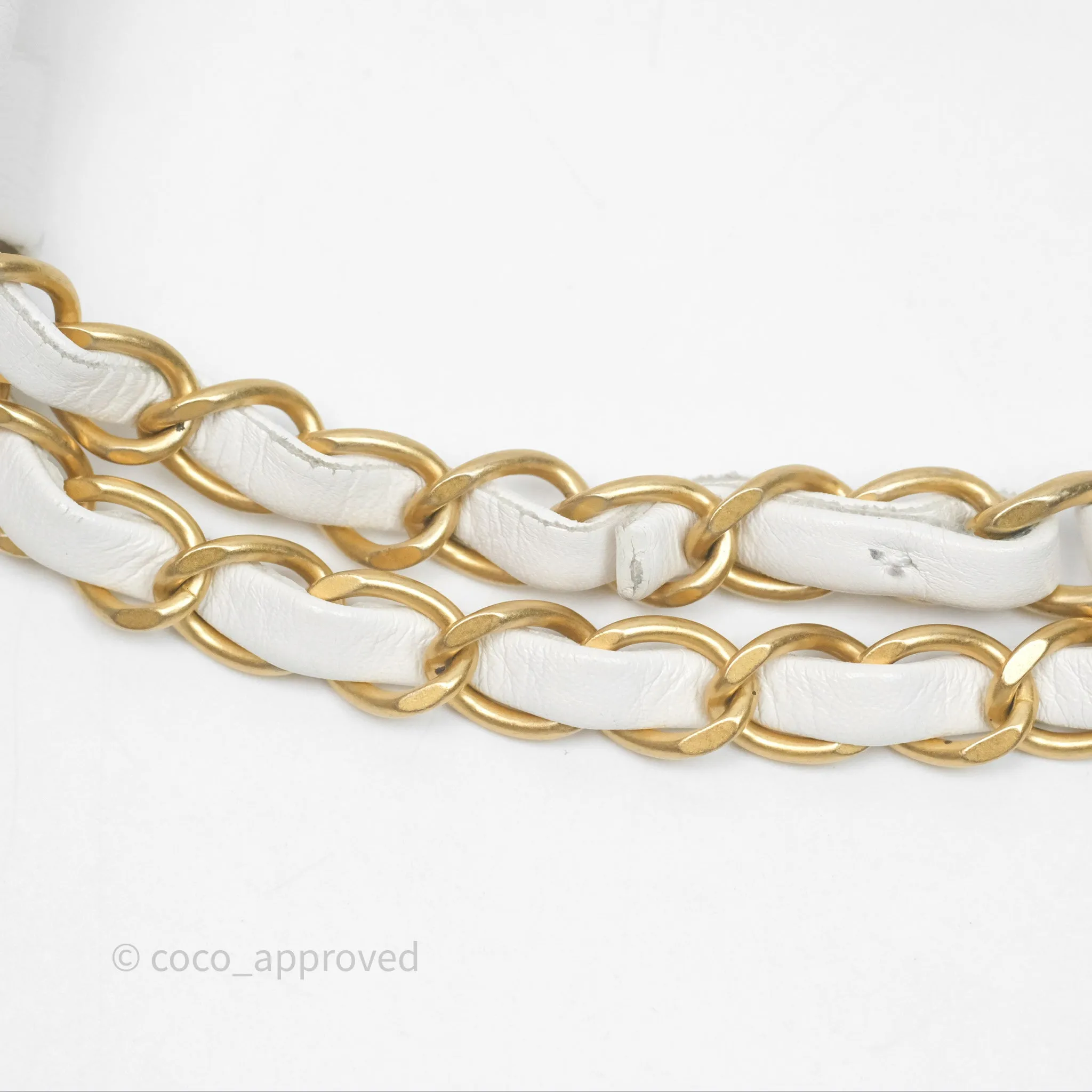 Chanel 22 Small White Shiny Calfskin Aged Gold Hardware