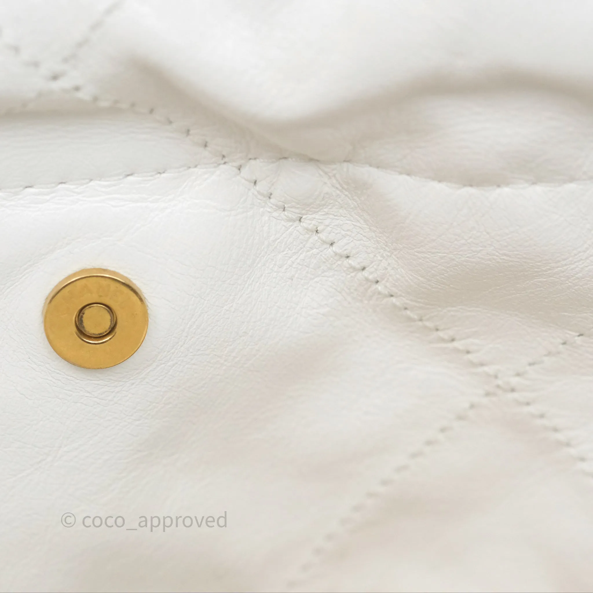 Chanel 22 Small White Shiny Calfskin Aged Gold Hardware