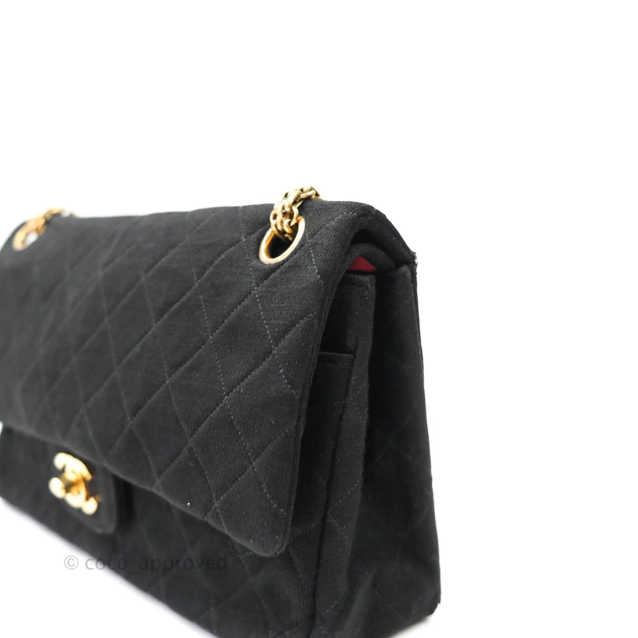 Chanel Black Quilted Jersey Medium Classic Double Flap Bag Gold Hardware