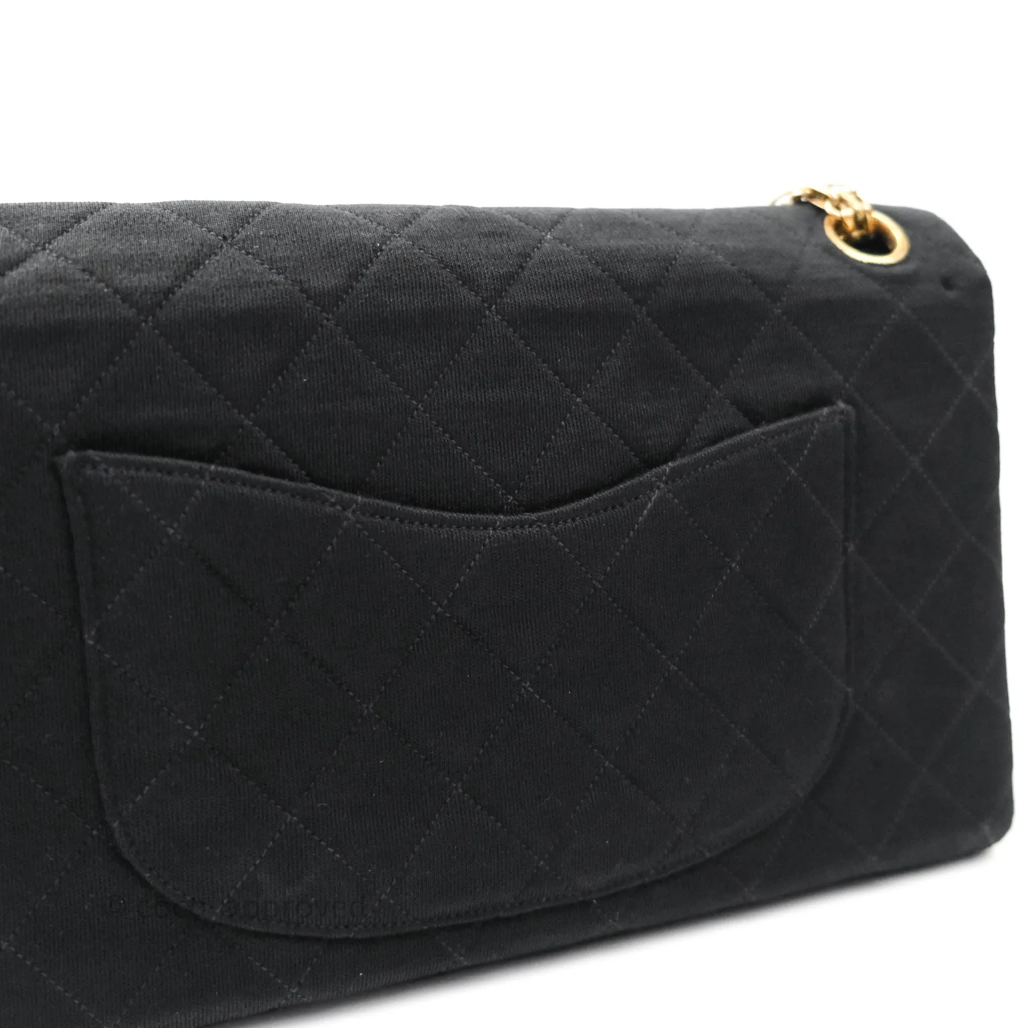 Chanel Black Quilted Jersey Medium Classic Double Flap Bag Gold Hardware