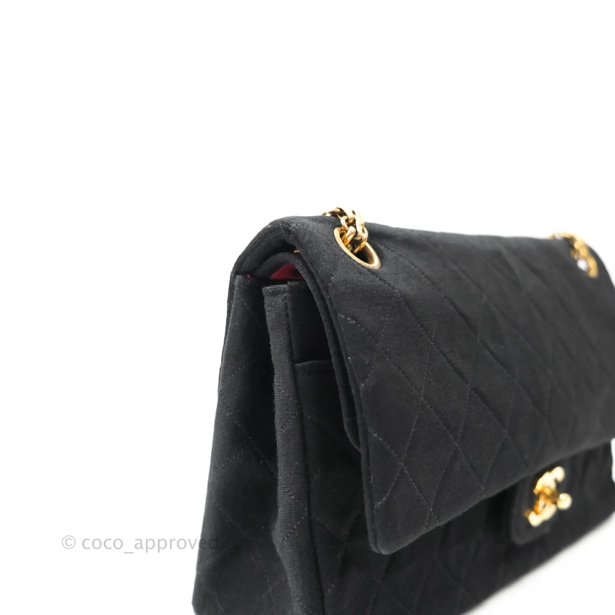 Chanel Black Quilted Jersey Medium Classic Double Flap Bag Gold Hardware