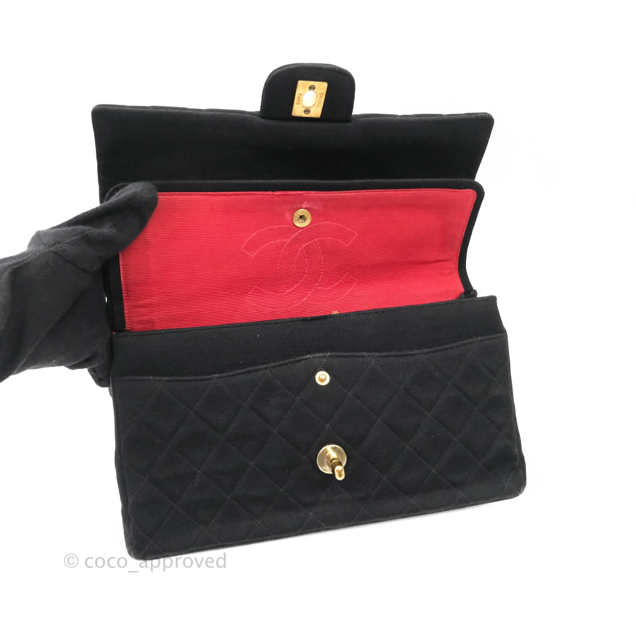 Chanel Black Quilted Jersey Medium Classic Double Flap Bag Gold Hardware