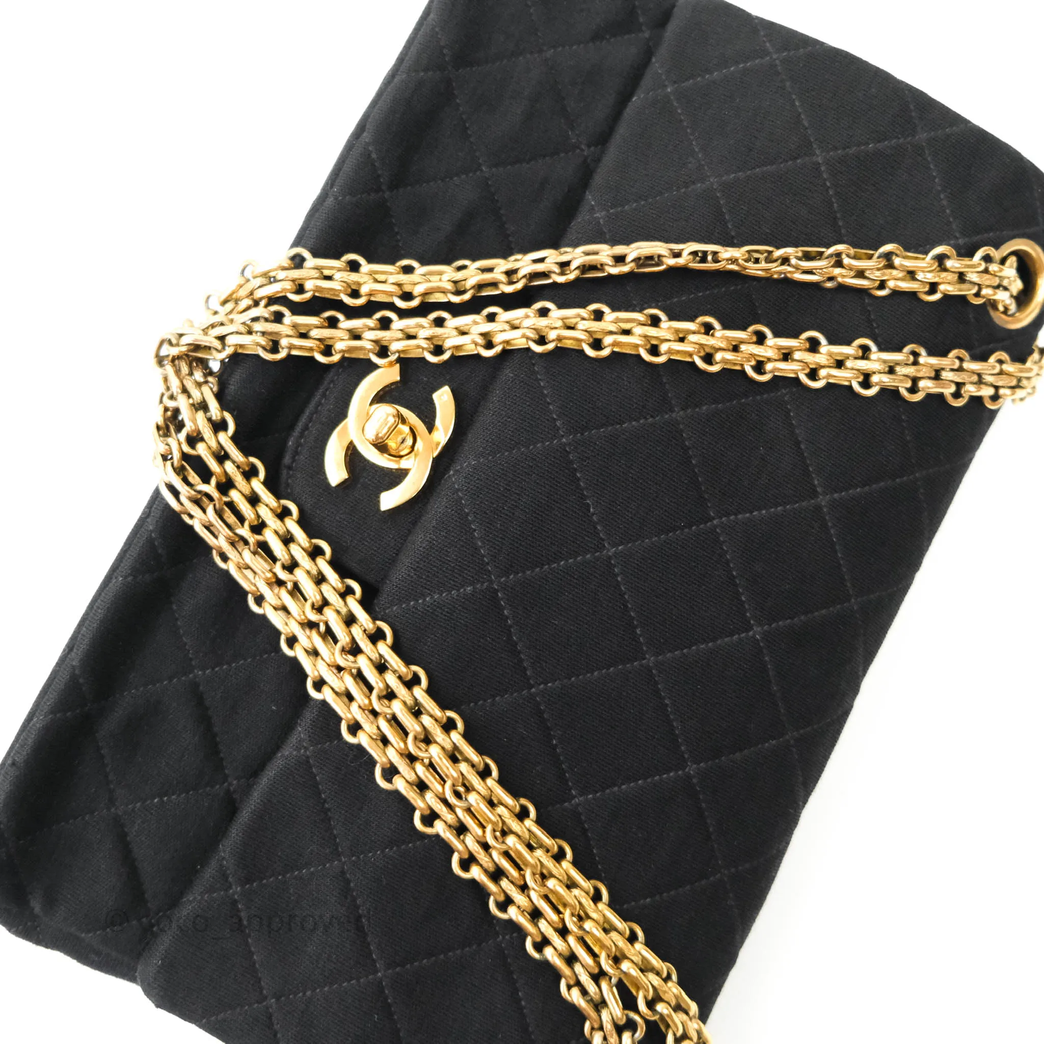 Chanel Black Quilted Jersey Medium Classic Double Flap Bag Gold Hardware
