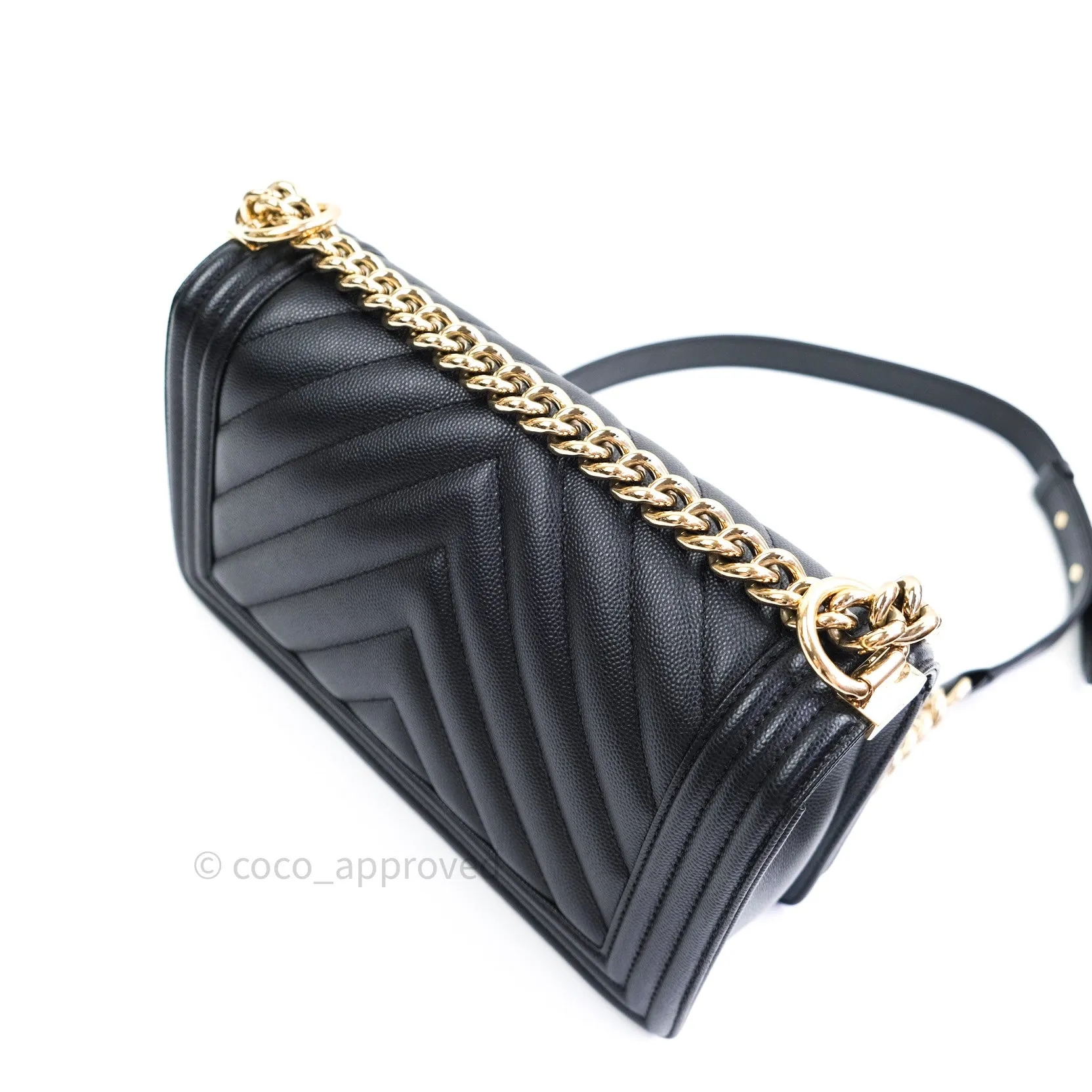 Chanel Boy Chevron Medium Black Caviar Gold Hardware