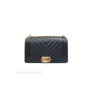 Chanel Boy Chevron Medium Black Caviar Gold Hardware