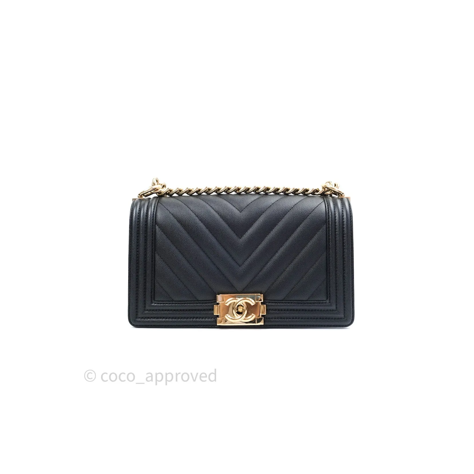 Chanel Boy Chevron Medium Black Caviar Gold Hardware