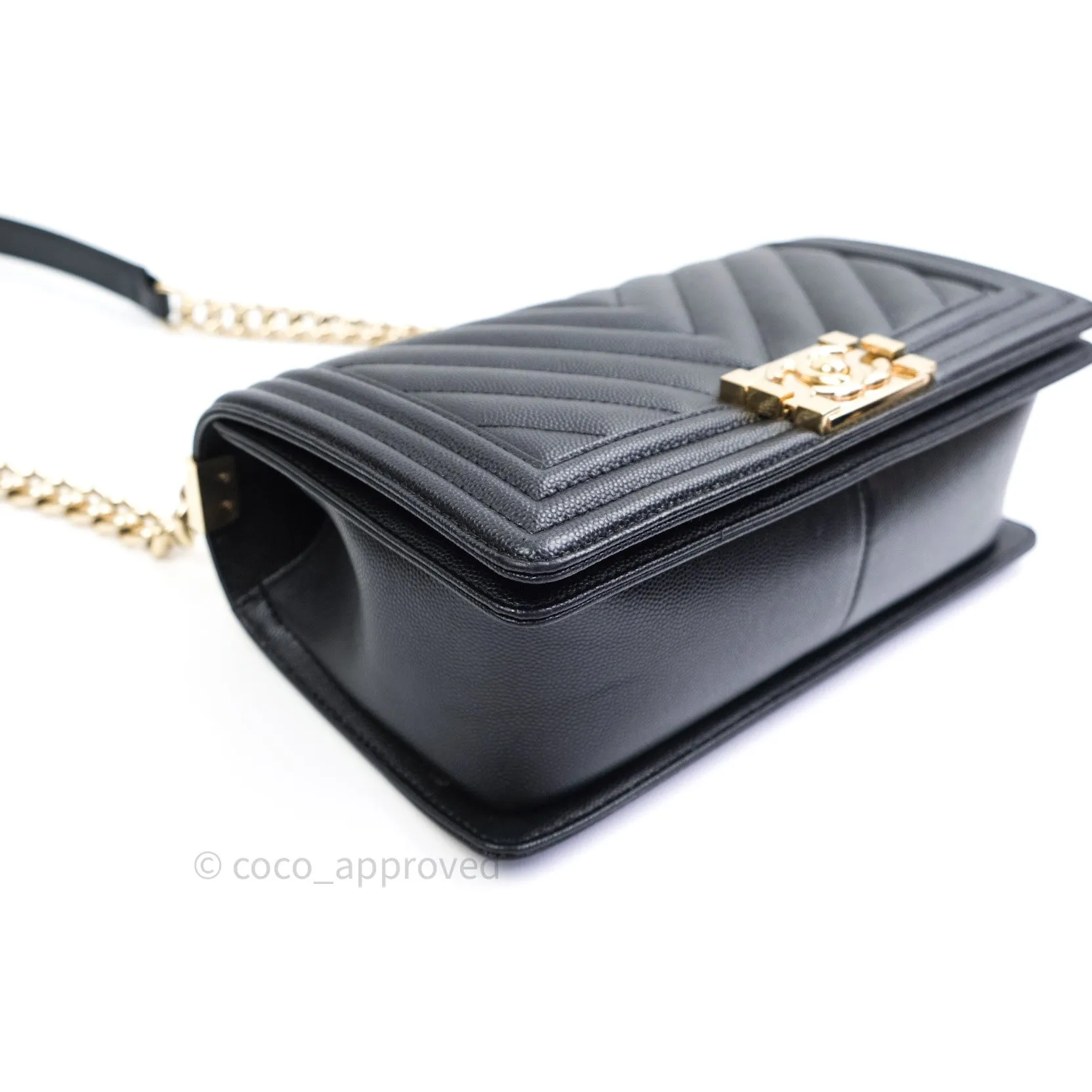 Chanel Boy Chevron Medium Black Caviar Gold Hardware