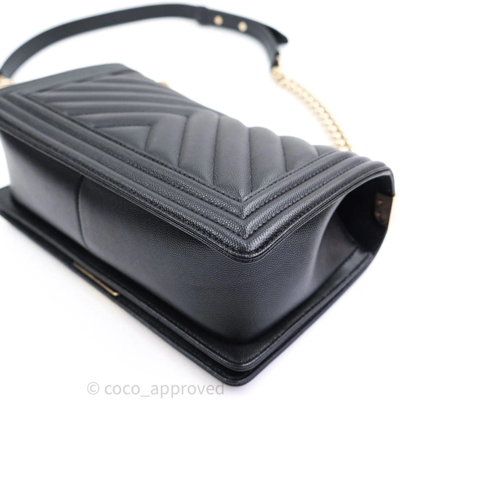 Chanel Boy Chevron Medium Black Caviar Gold Hardware