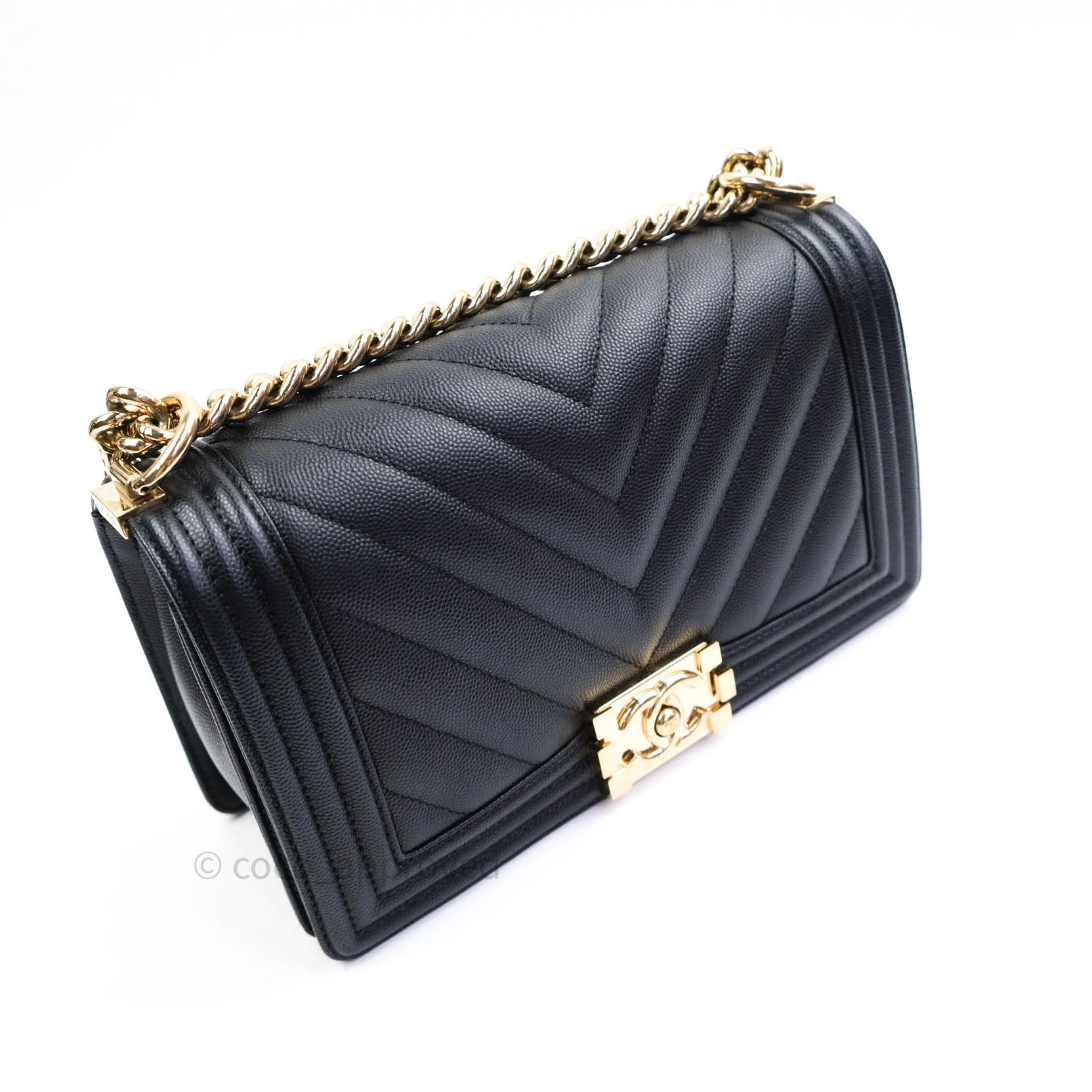 Chanel Boy Chevron Medium Black Caviar Gold Hardware