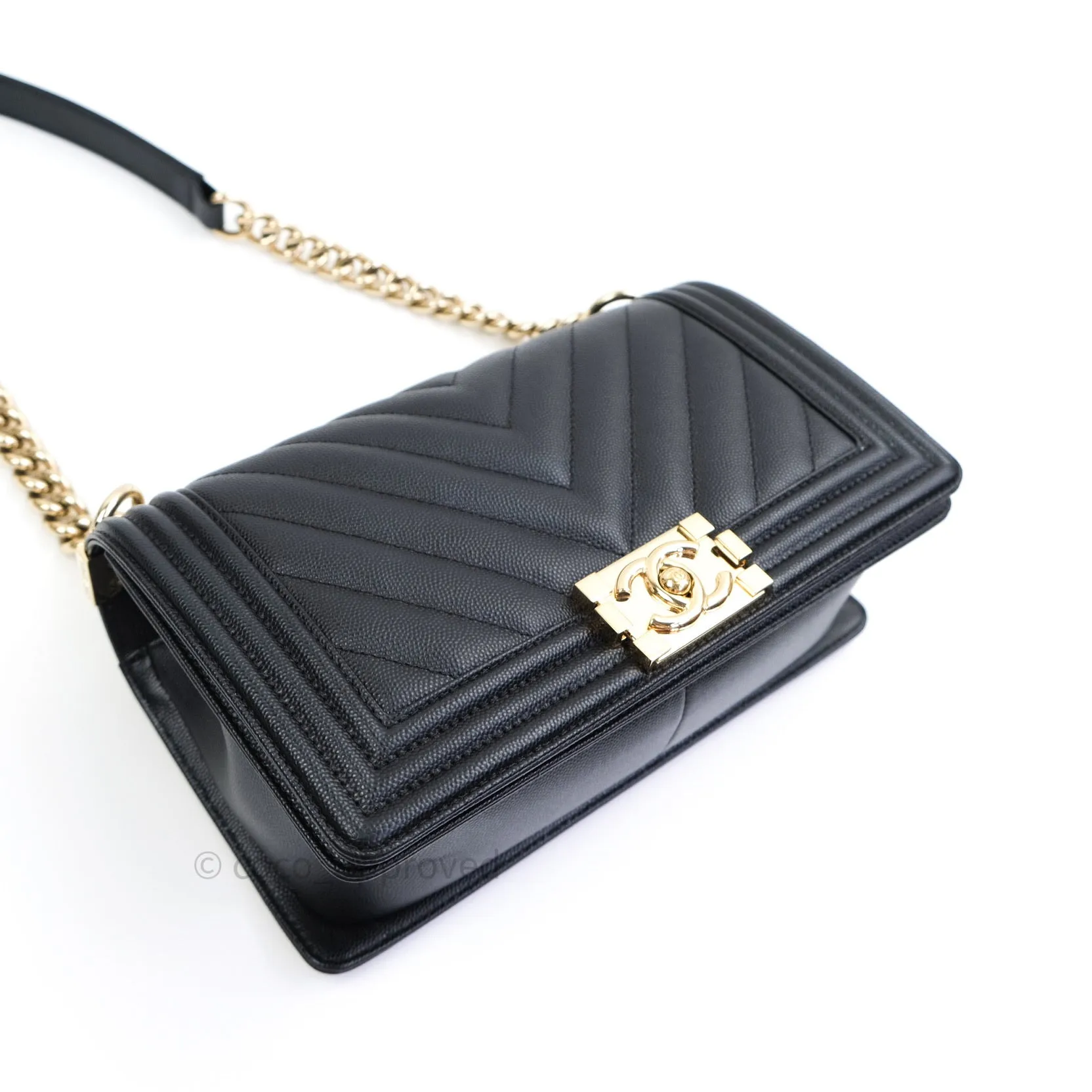 Chanel Boy Chevron Medium Black Caviar Gold Hardware