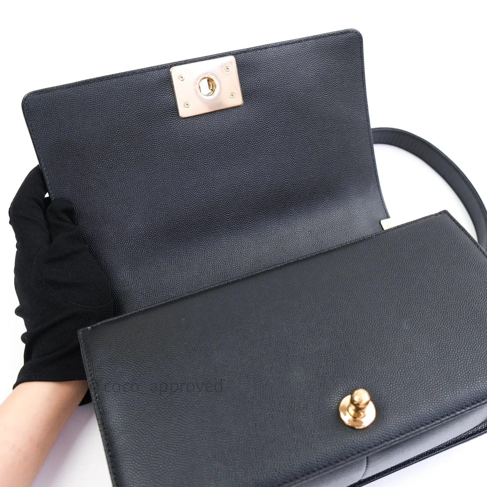 Chanel Boy Chevron Medium Black Caviar Gold Hardware