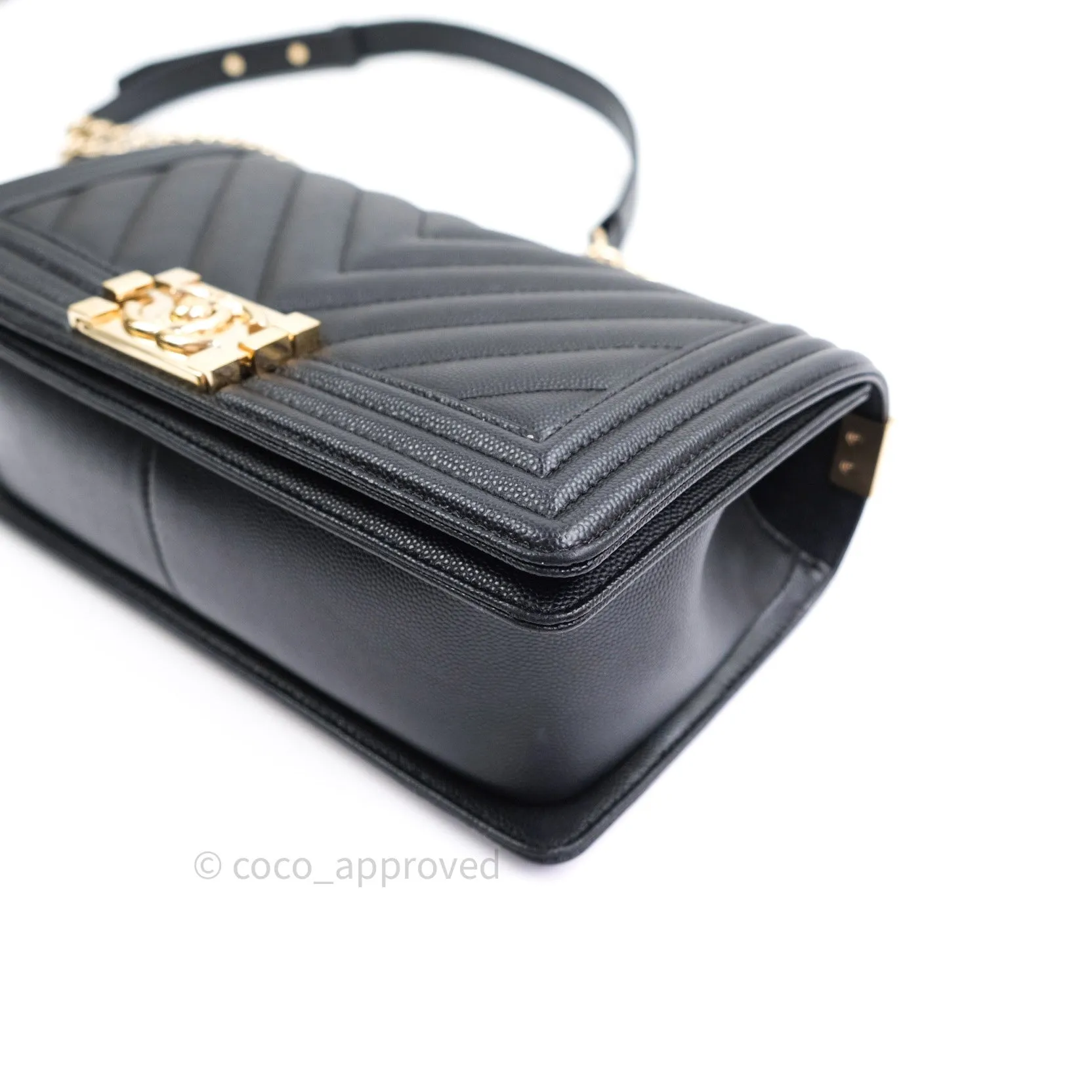 Chanel Boy Chevron Medium Black Caviar Gold Hardware