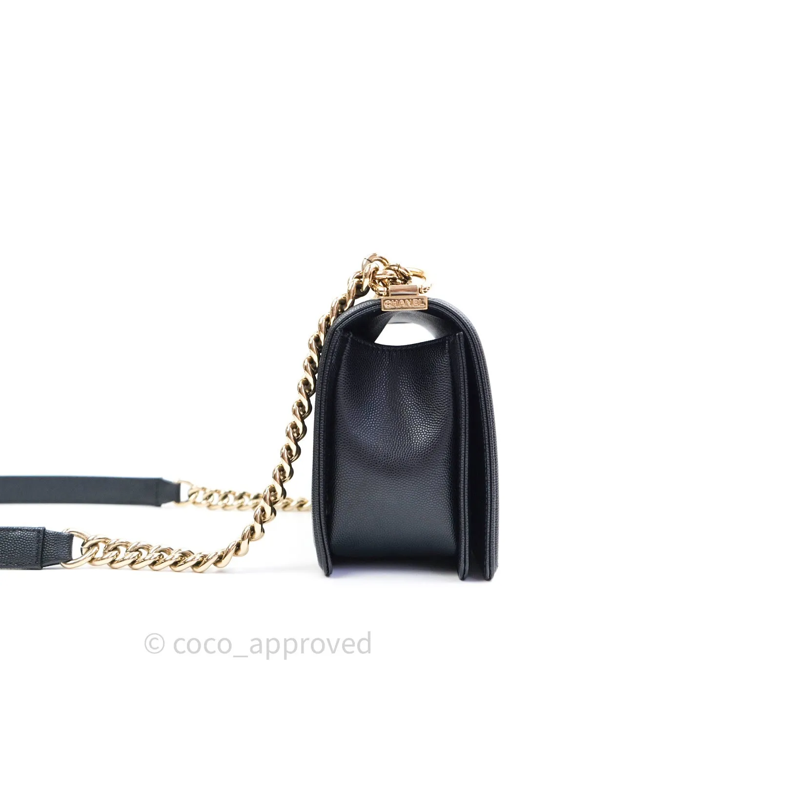 Chanel Boy Chevron Medium Black Caviar Gold Hardware