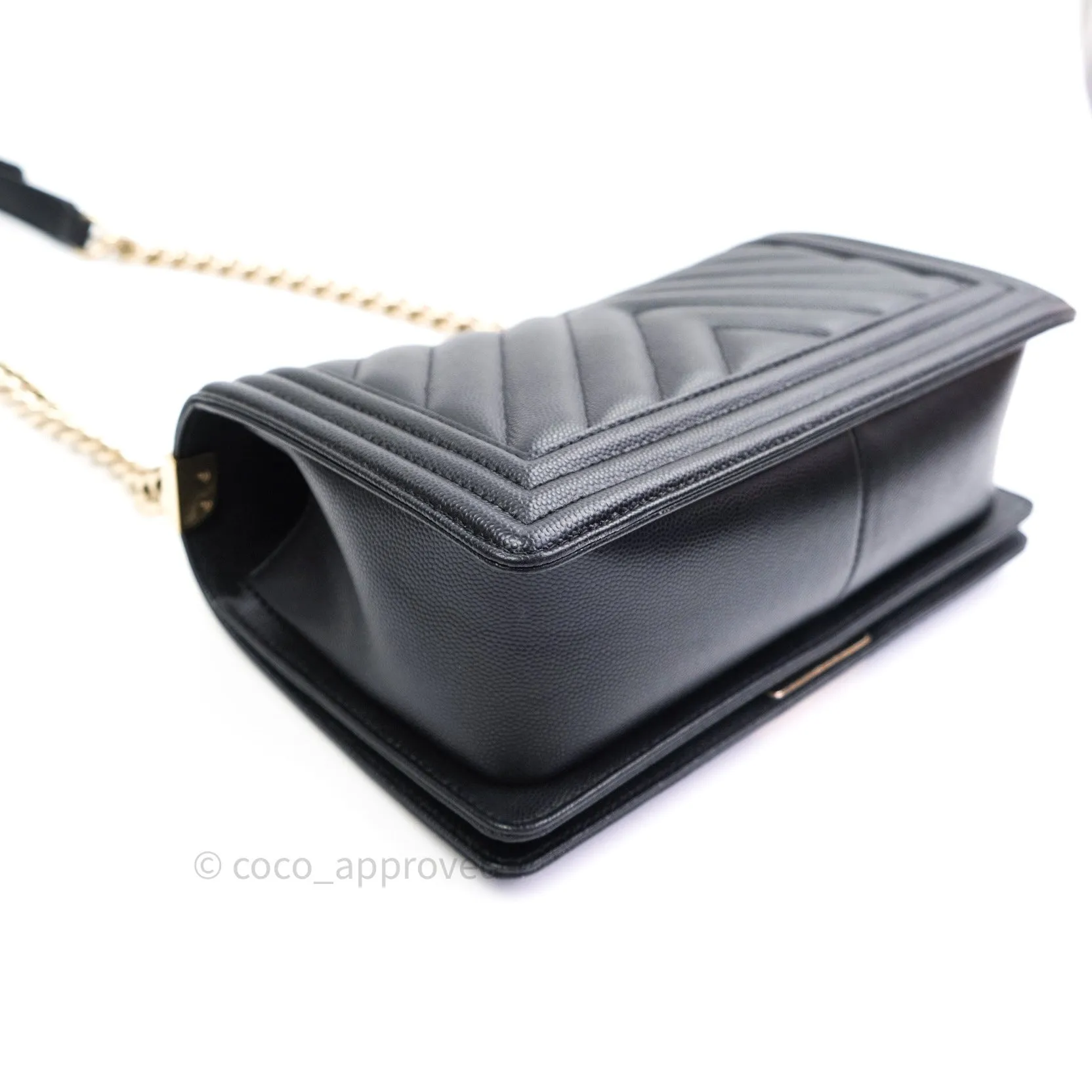 Chanel Boy Chevron Medium Black Caviar Gold Hardware