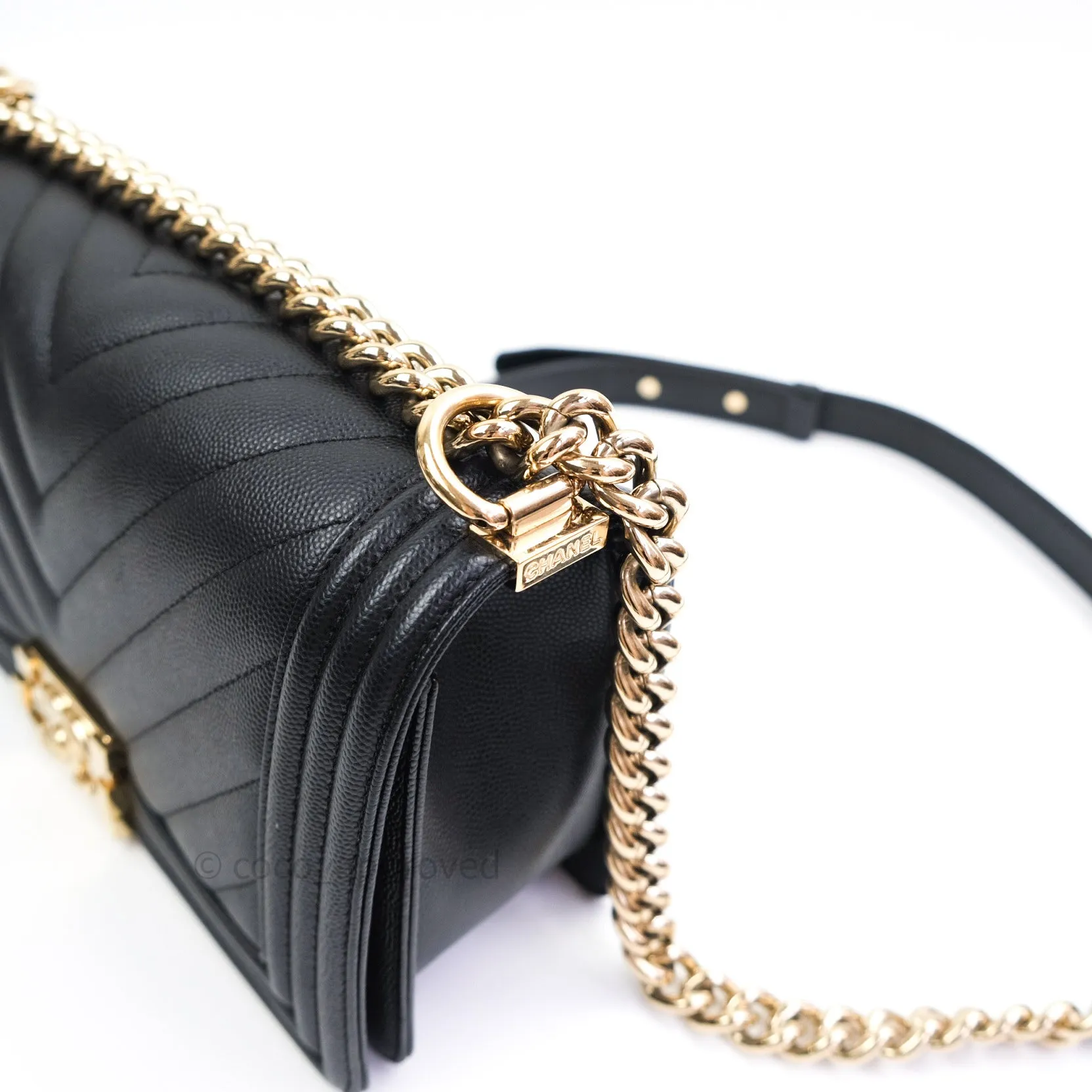 Chanel Boy Chevron Medium Black Caviar Gold Hardware