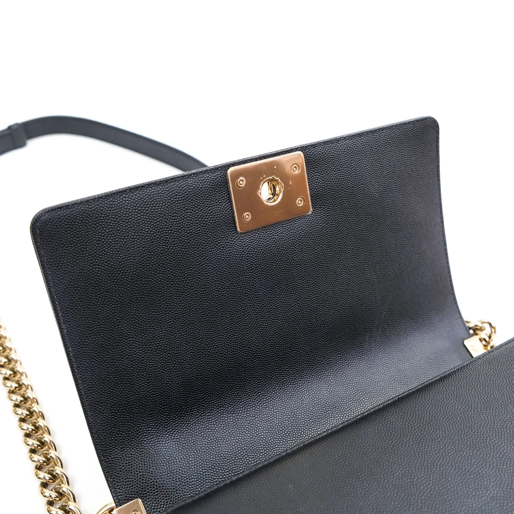 Chanel Boy Chevron Medium Black Caviar Gold Hardware