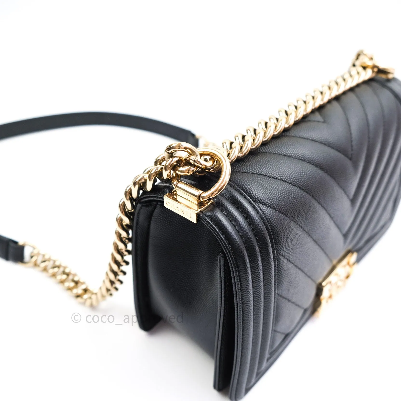 Chanel Boy Chevron Medium Black Caviar Gold Hardware