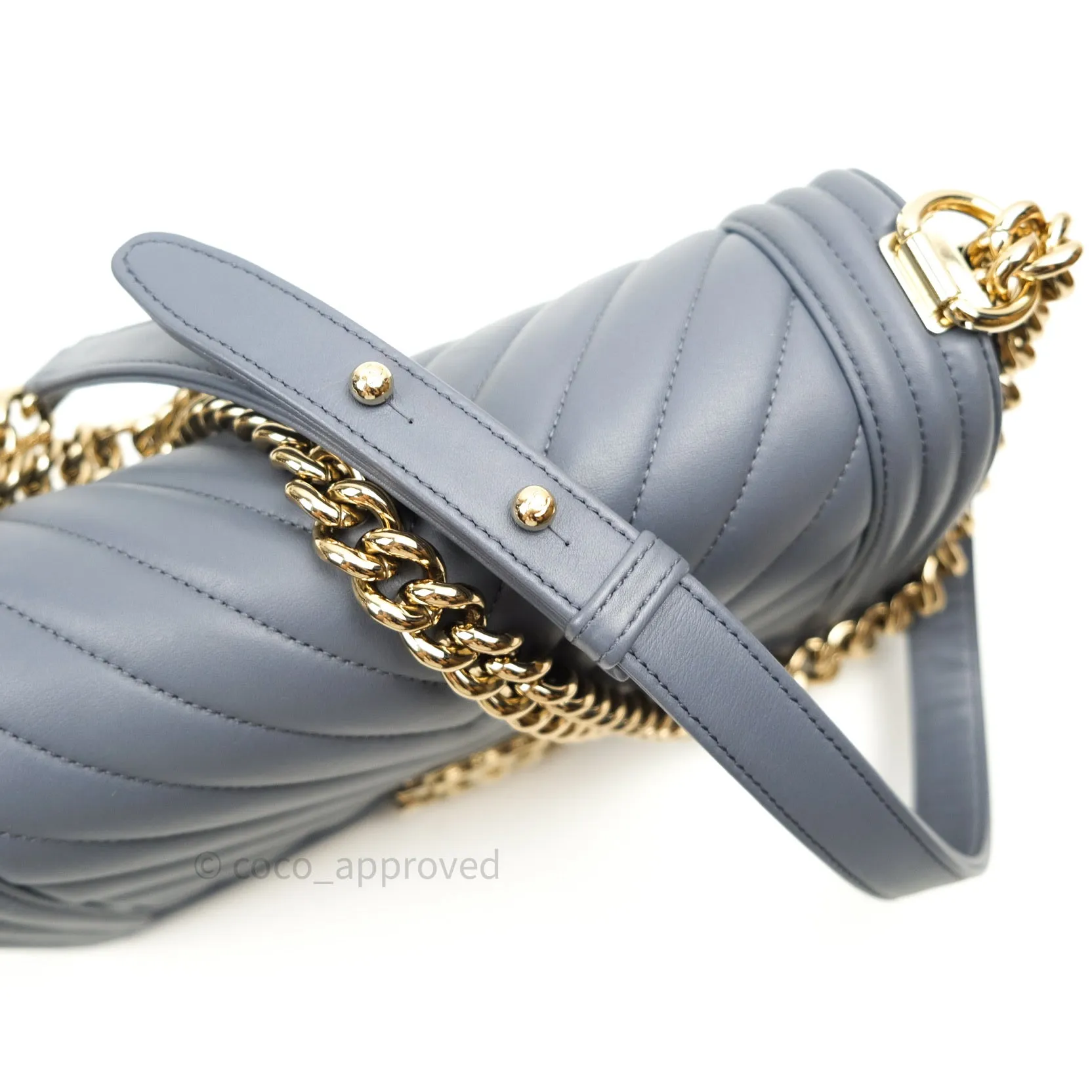 Chanel Boy Chevron Medium Grey Calfskin Light Gold Hardware