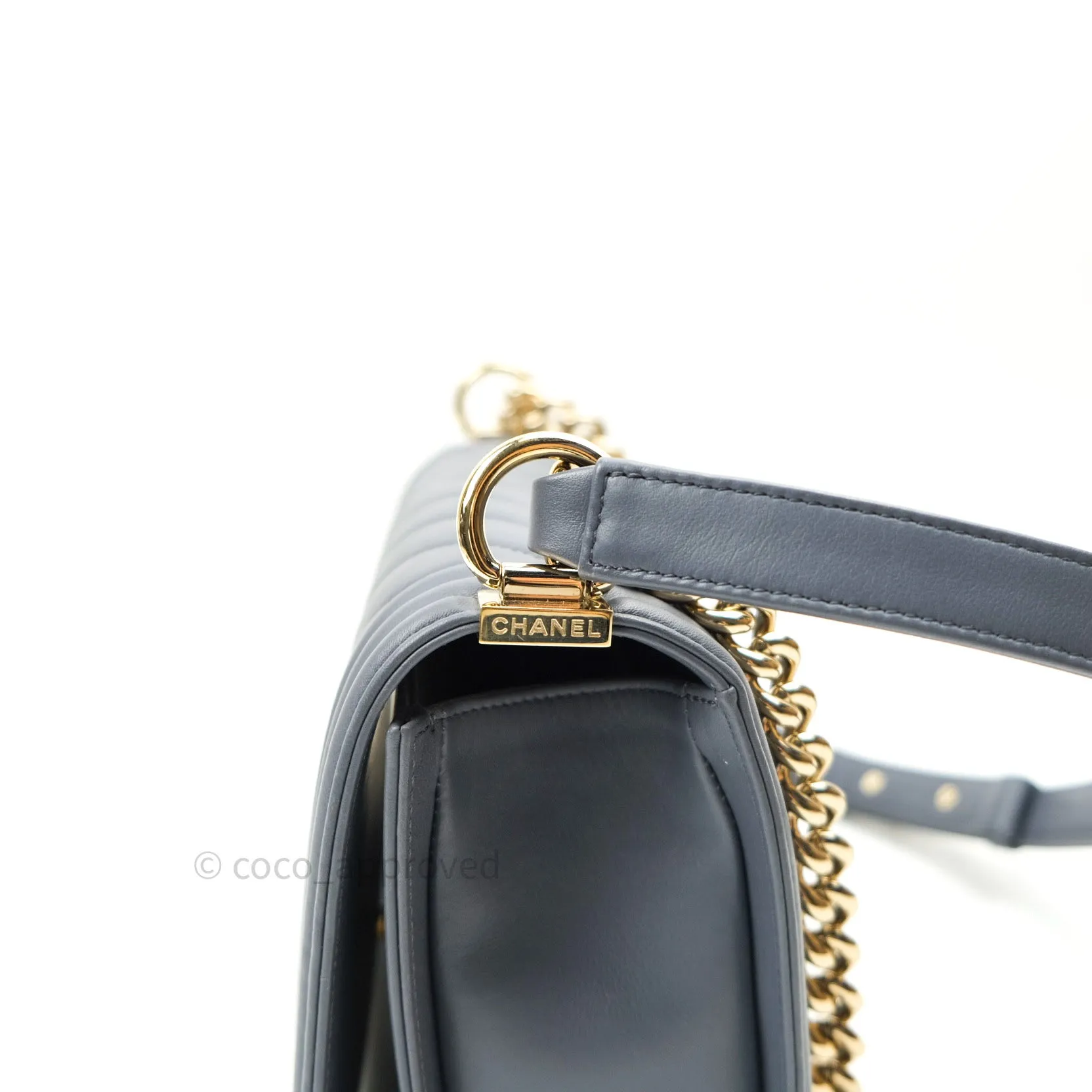 Chanel Boy Chevron Medium Grey Calfskin Light Gold Hardware