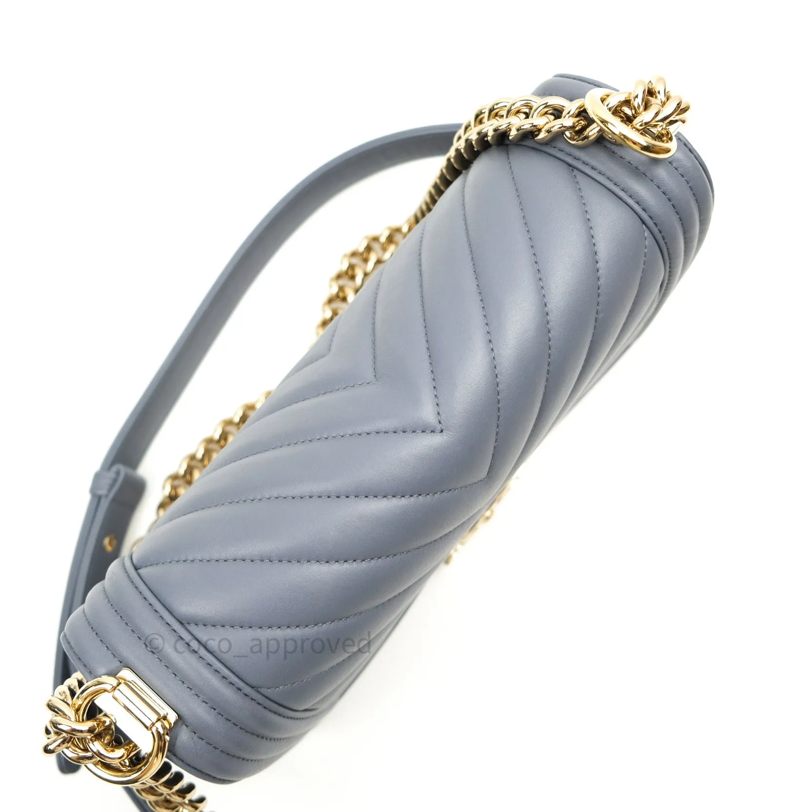 Chanel Boy Chevron Medium Grey Calfskin Light Gold Hardware