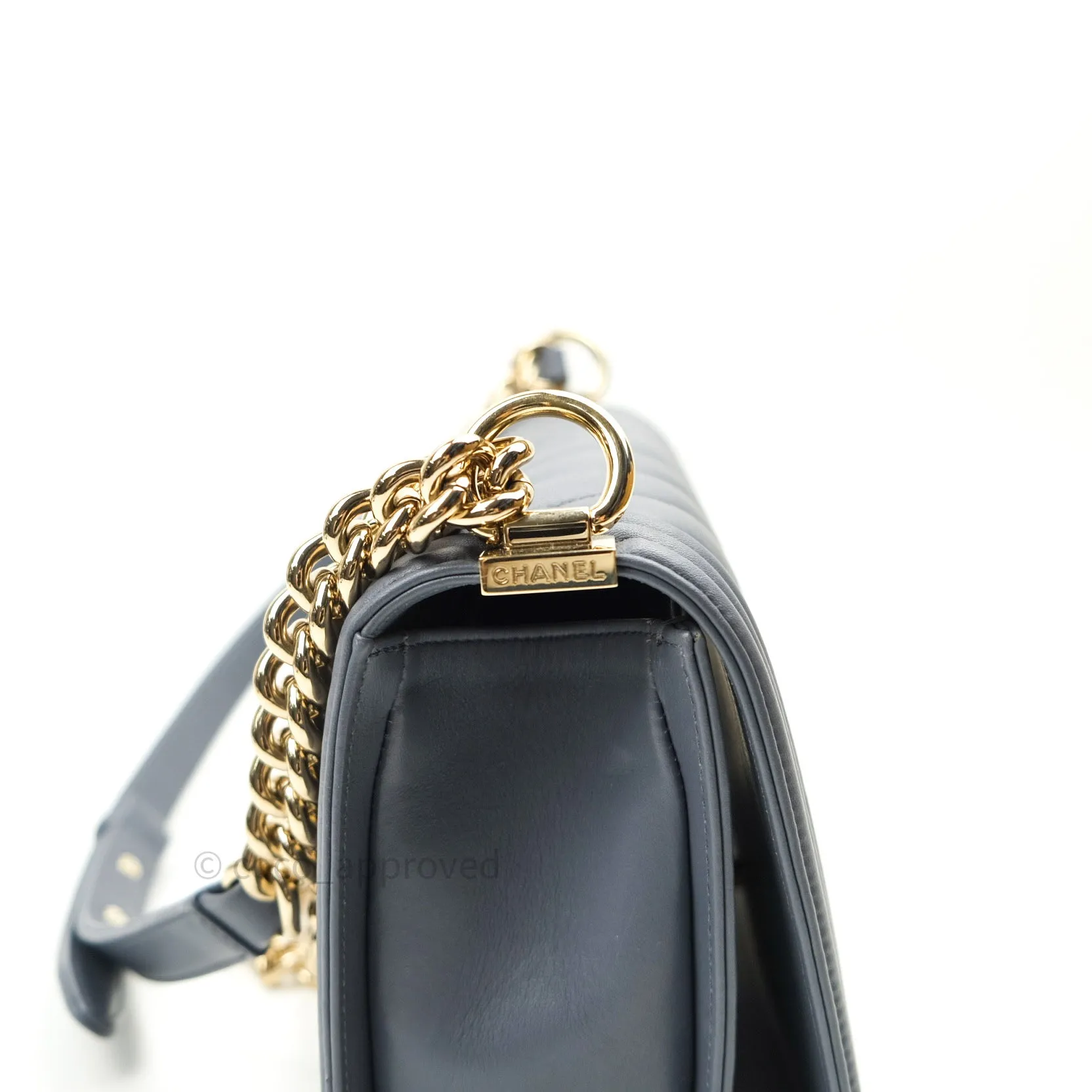 Chanel Boy Chevron Medium Grey Calfskin Light Gold Hardware