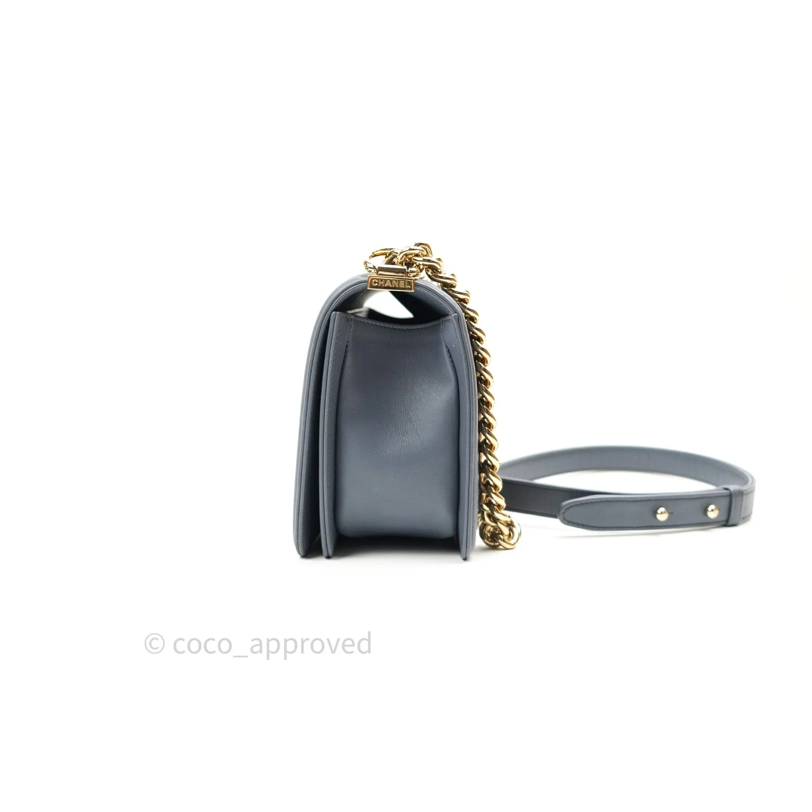 Chanel Boy Chevron Medium Grey Calfskin Light Gold Hardware