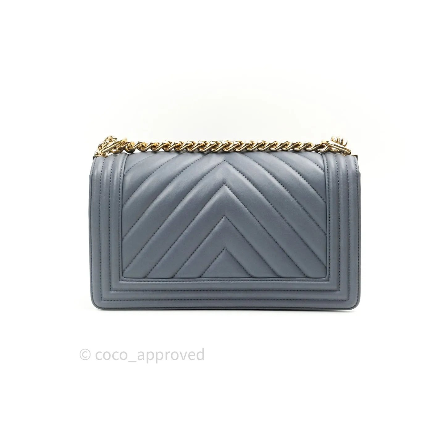 Chanel Boy Chevron Medium Grey Calfskin Light Gold Hardware