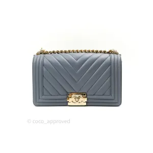Chanel Boy Chevron Medium Grey Calfskin Light Gold Hardware