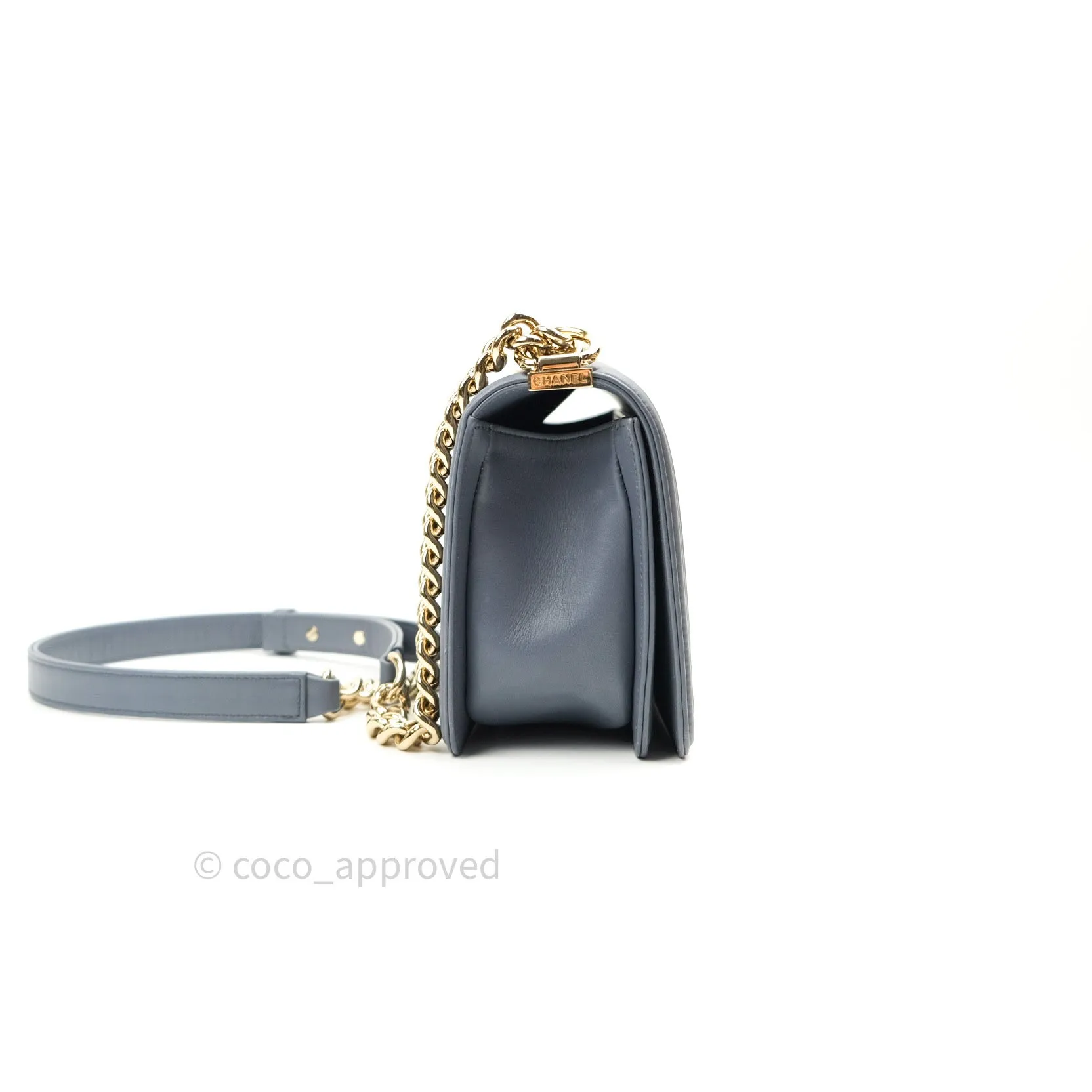 Chanel Boy Chevron Medium Grey Calfskin Light Gold Hardware