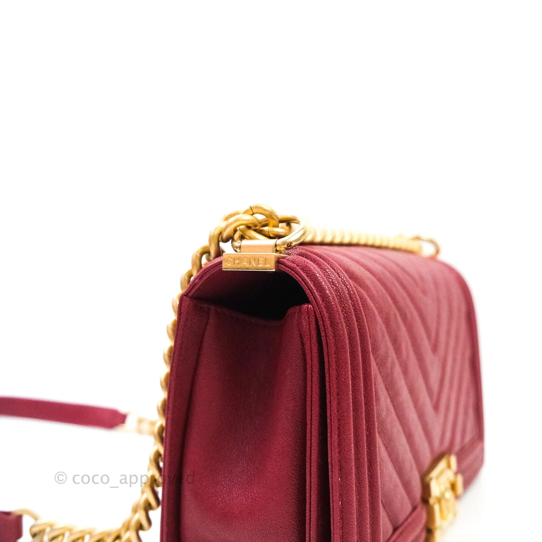 Chanel Boy Chevron Medium Red Caviar Gold Hardware